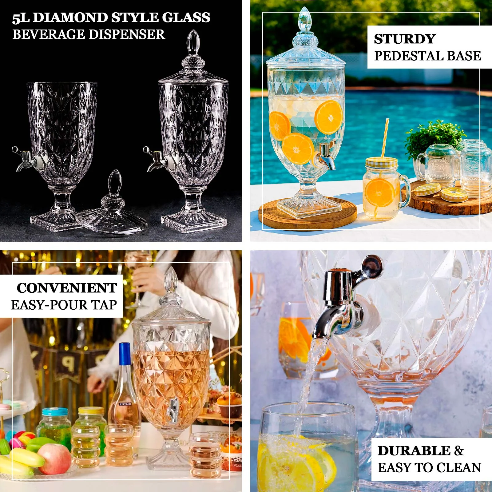 1.3 Gallon Clear Glass Beverage Dispenser with Spigot 21" - Image 8