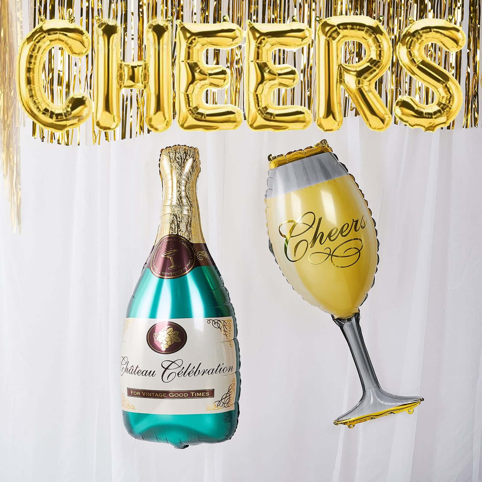 1 Pair Champagne Bottle and Glass Mylar Foil Helium/Air Balloons 39" - Image 13
