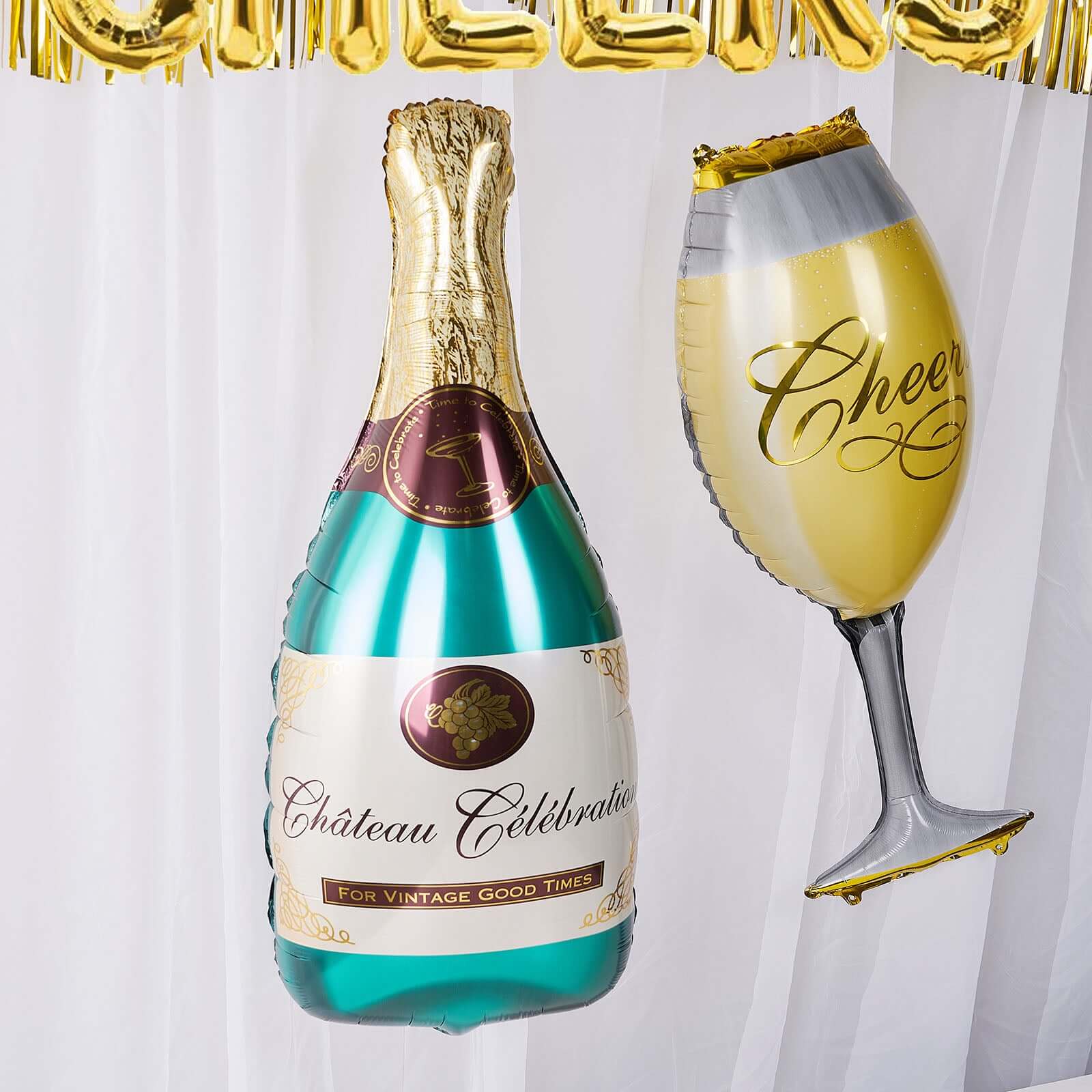 1 Pair Champagne Bottle and Glass Mylar Foil Helium/Air Balloons 39" - Image 14