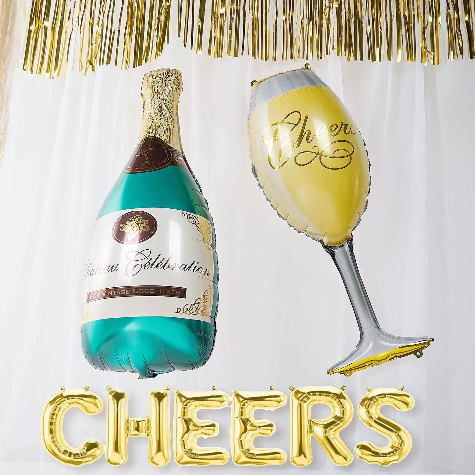 1 Pair Champagne Bottle and Glass Mylar Foil Helium/Air Balloons 39" - Image 15