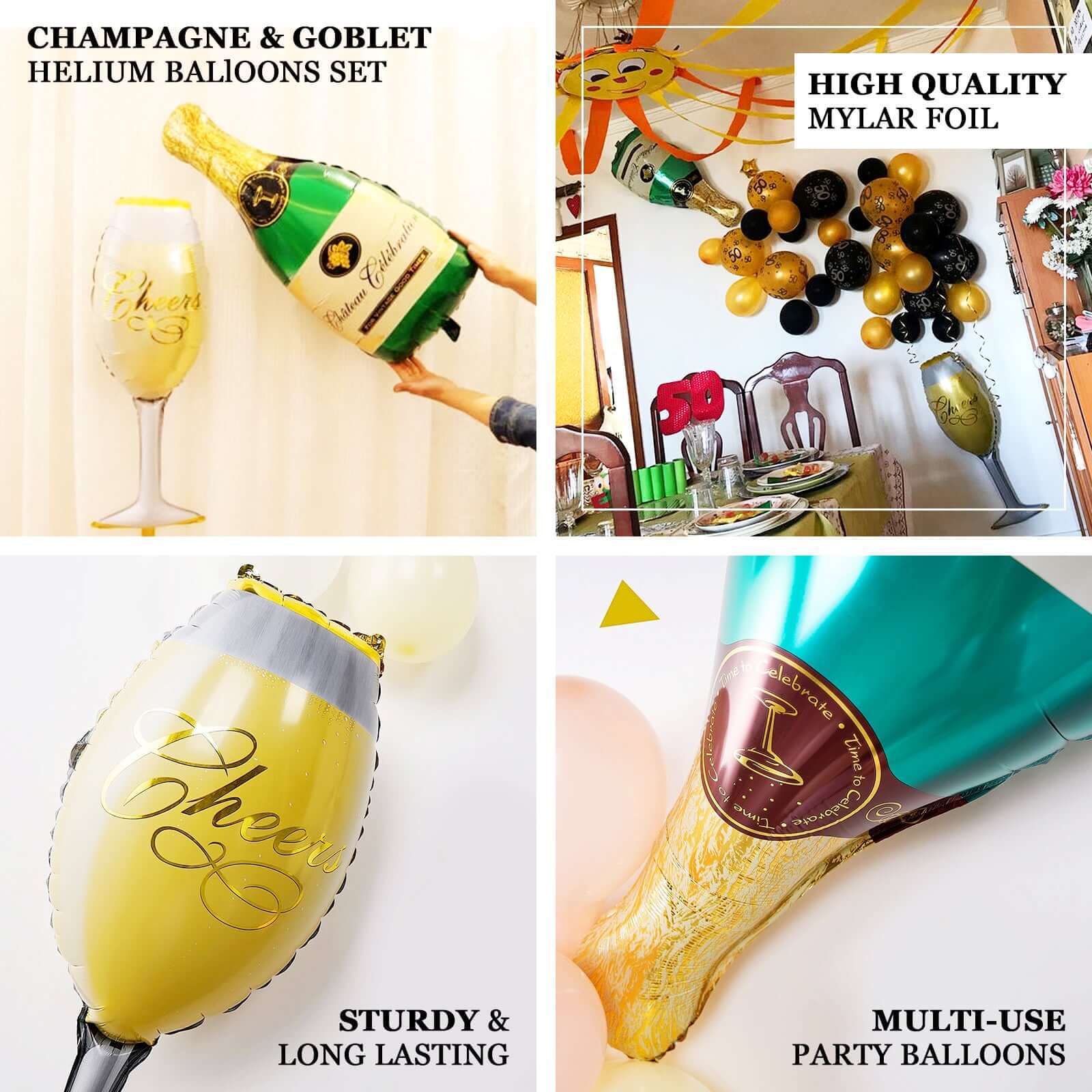 1 Pair Champagne Bottle and Glass Mylar Foil Helium/Air Balloons 39" - Image 4
