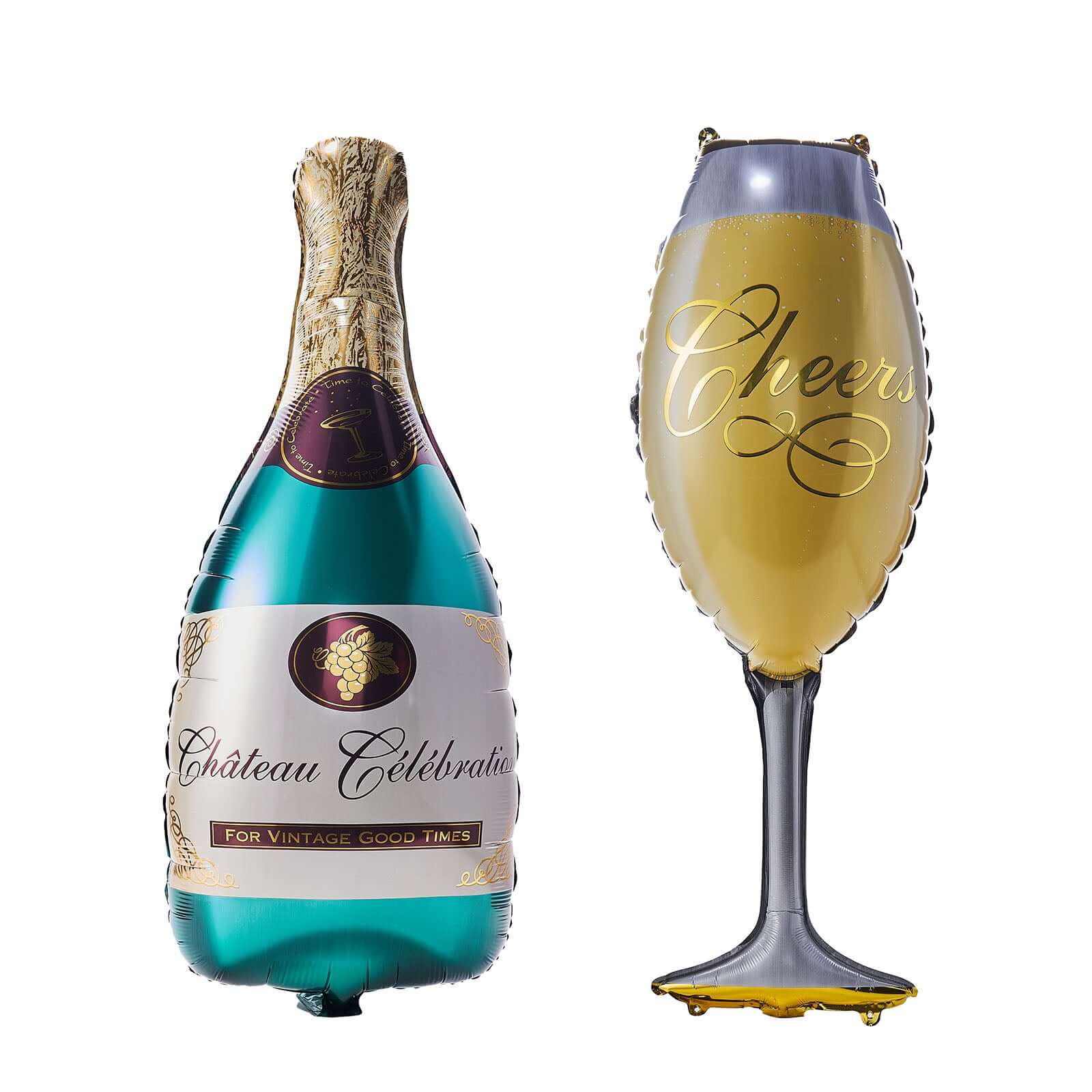 1 Pair Champagne Bottle and Glass Mylar Foil Helium/Air Balloons 39" - Image 6