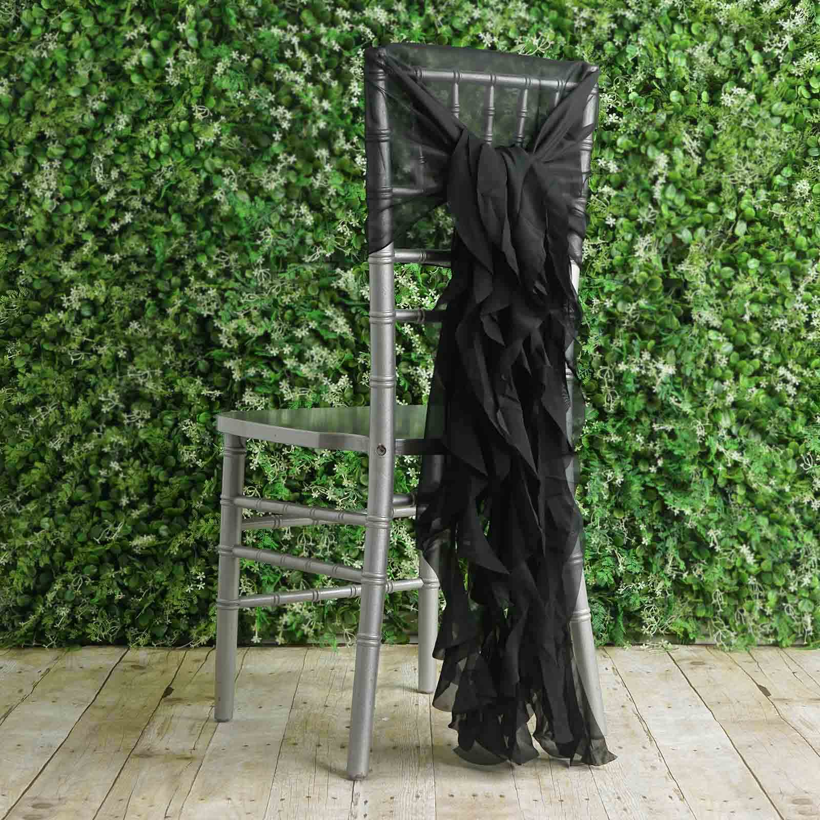1 Set Chiffon Hoods Chair Sashes with Willow Ruffles Black - Graceful Decorative Accent - Image 2