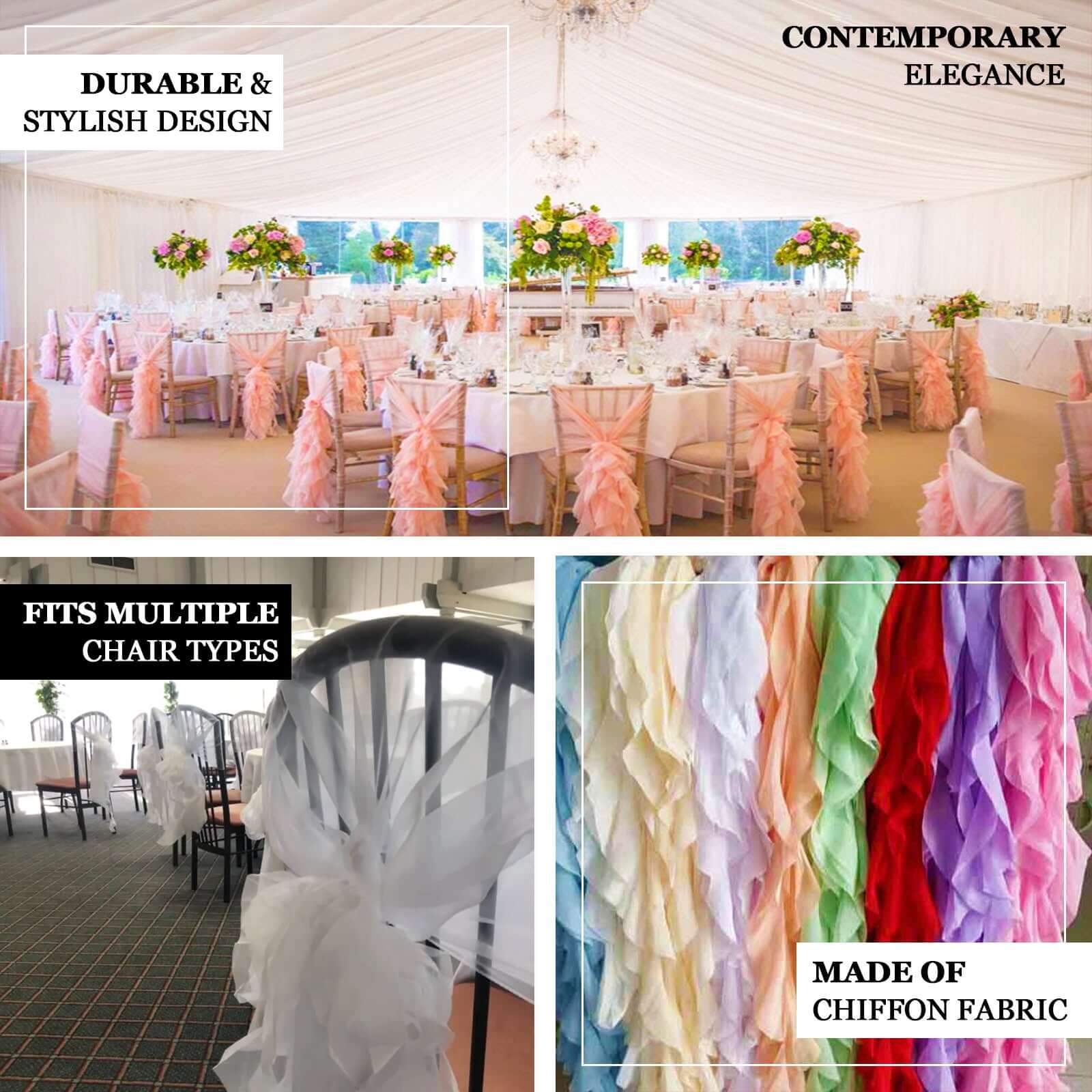 1 Set Chiffon Hoods Chair Sashes with Willow Ruffles Blush - Graceful Decorative Accent - Image 4