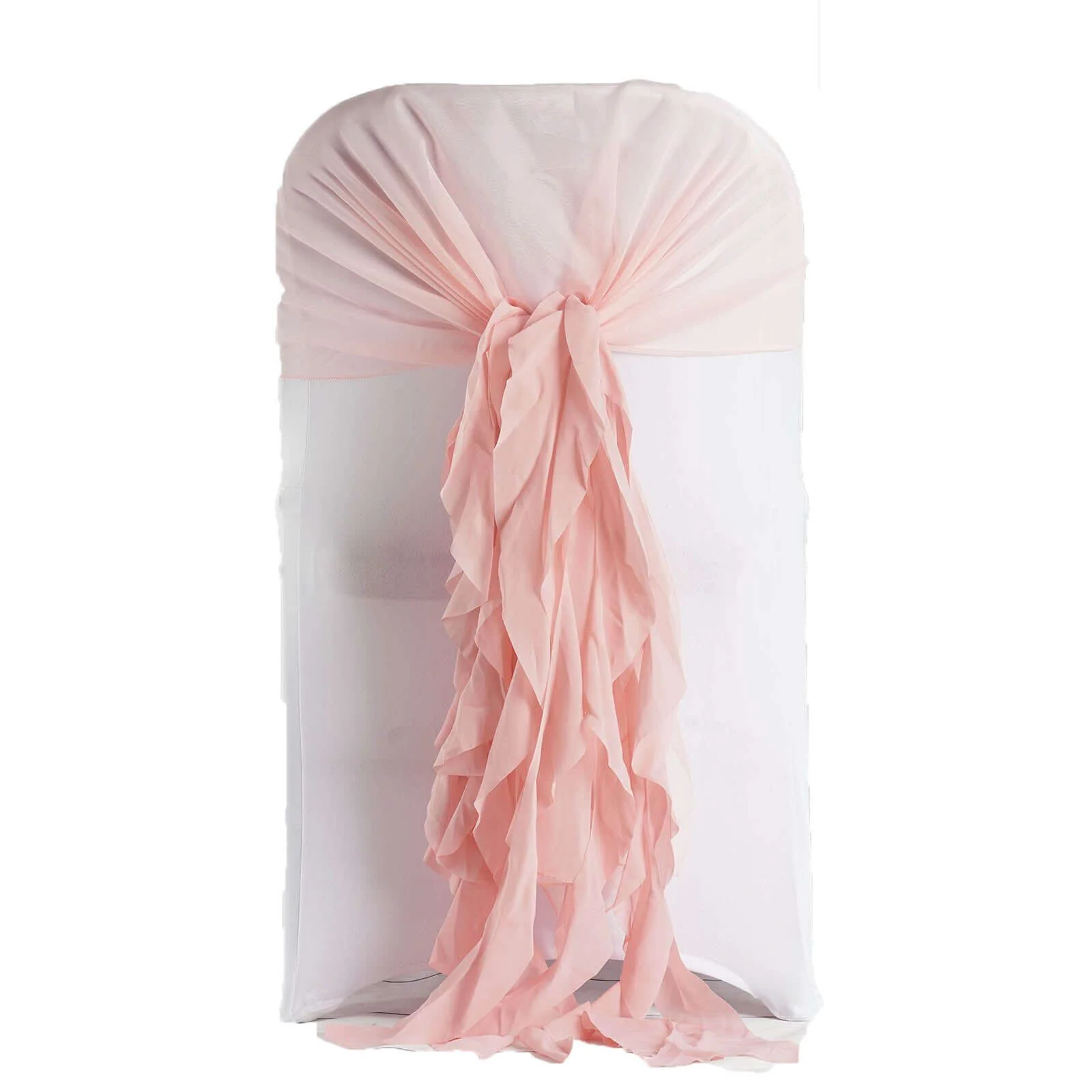 1 Set Chiffon Hoods Chair Sashes with Willow Ruffles Blush - Graceful Decorative Accent - Image 6