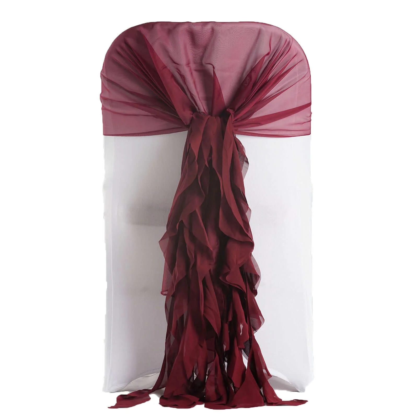 1 Set Chiffon Hoods Chair Sashes with Willow Ruffles Burgundy - Graceful Decorative Accent - Image 6
