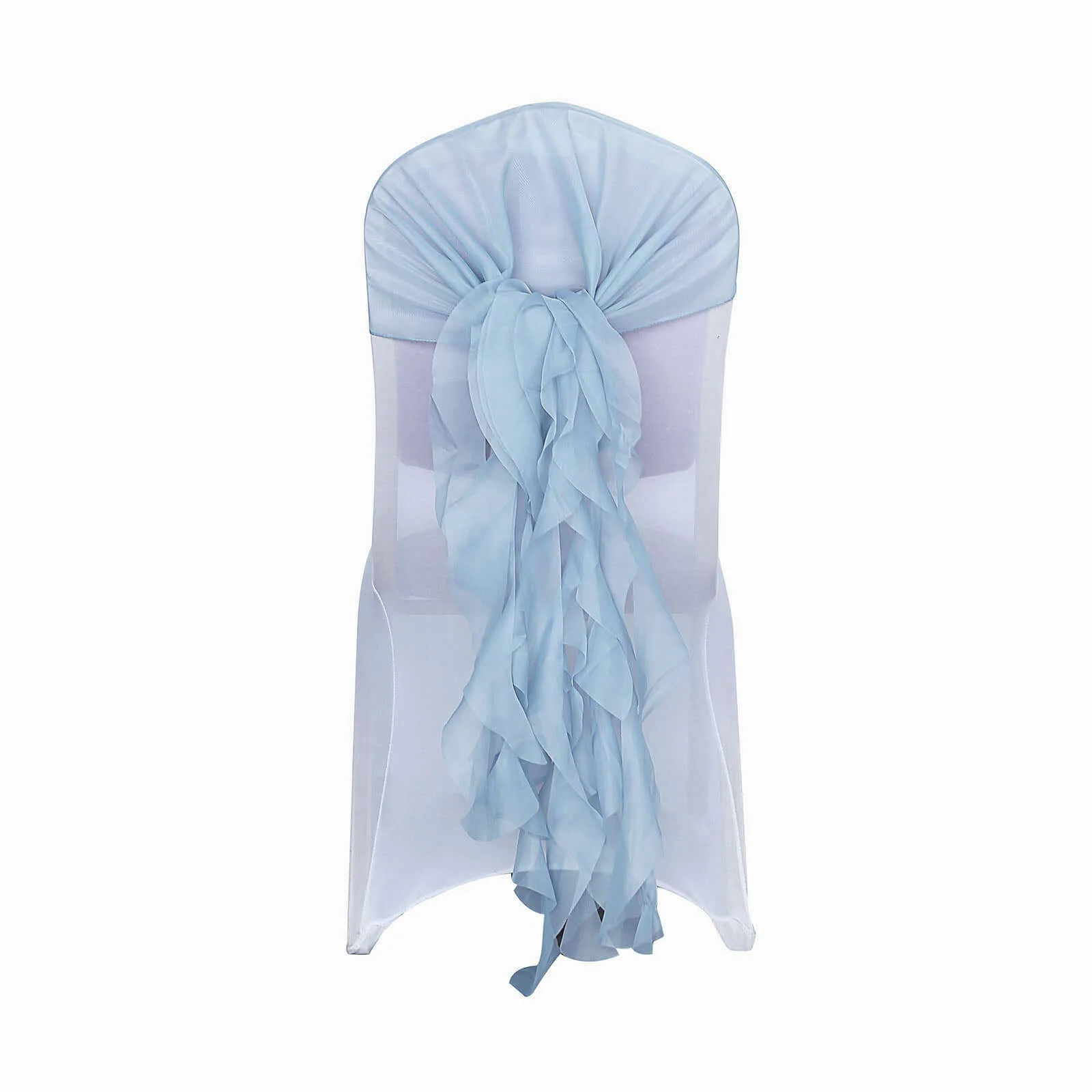 1 Set Chiffon Hoods Chair Sashes with Willow Ruffles Dusty Blue - Graceful Decorative Accent - Image 6