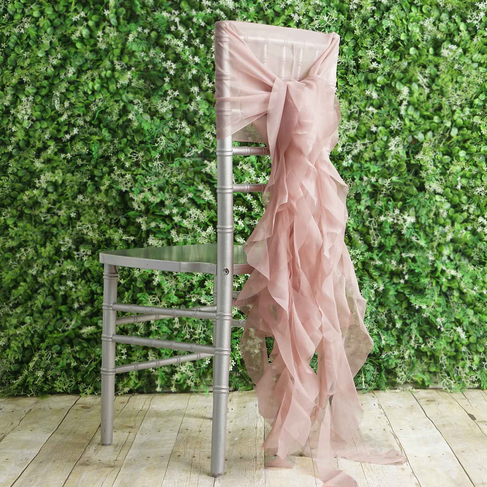 1 Set Chiffon Hoods Chair Sashes with Willow Ruffles Dusty Rose - Graceful Decorative Accent - Image 2