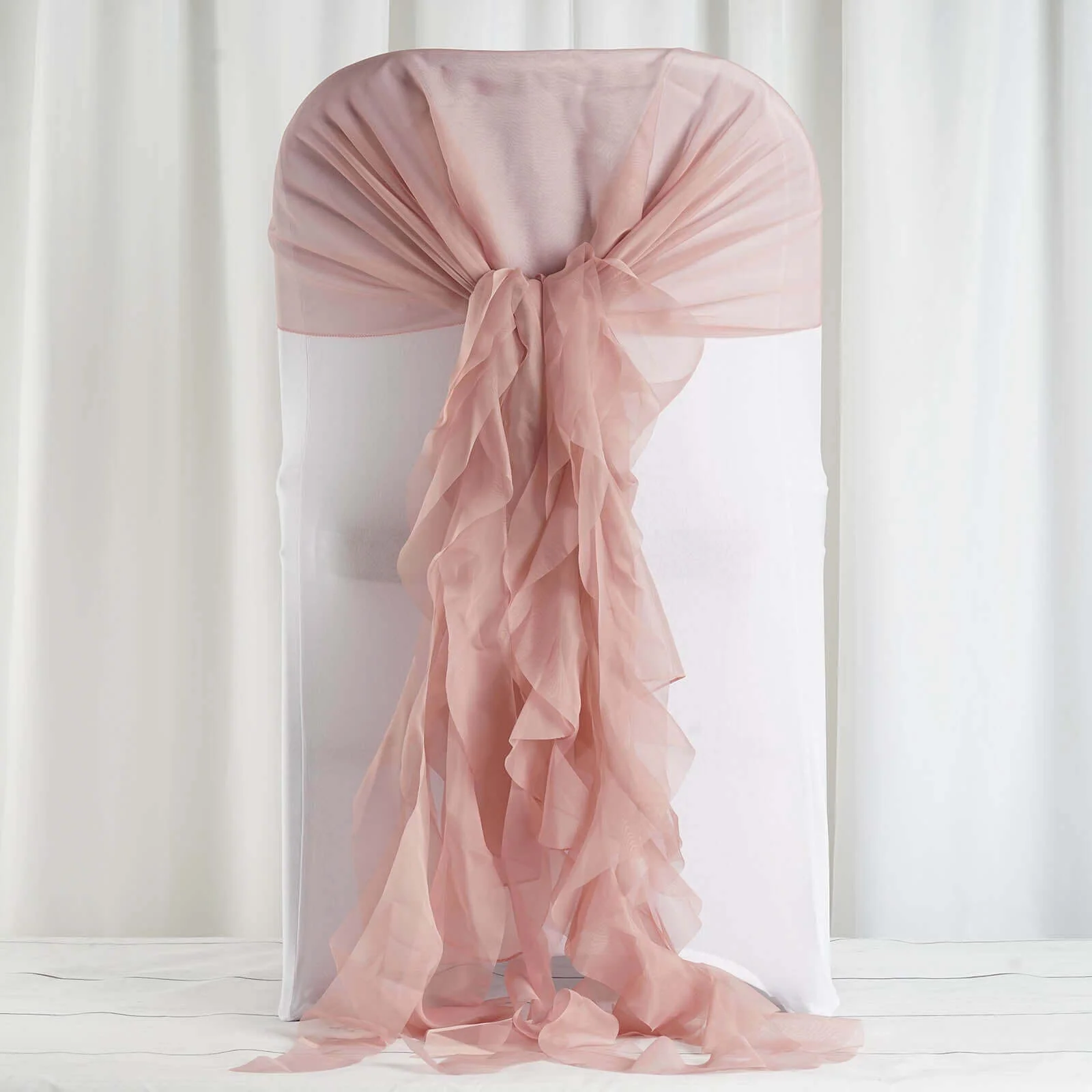 1 Set Chiffon Hoods Chair Sashes with Willow Ruffles Dusty Rose - Graceful Decorative Accent - Image 3