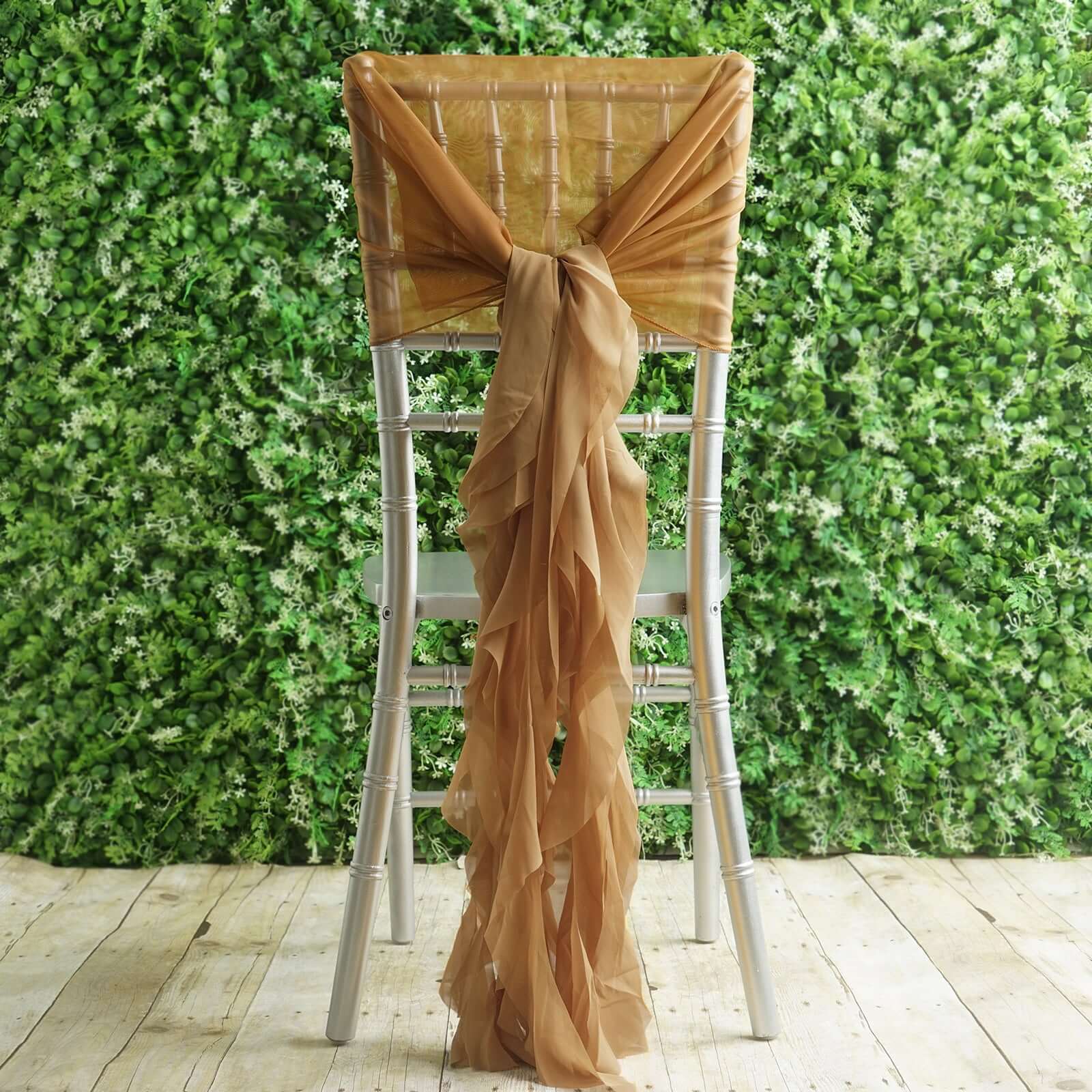 1 Set Chiffon Hoods Chair Sashes with Willow Ruffles Gold - Graceful Decorative Accent - Image 2