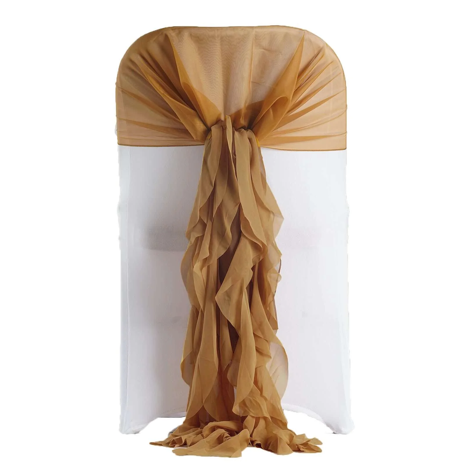 1 Set Chiffon Hoods Chair Sashes with Willow Ruffles Gold - Graceful Decorative Accent - Image 6