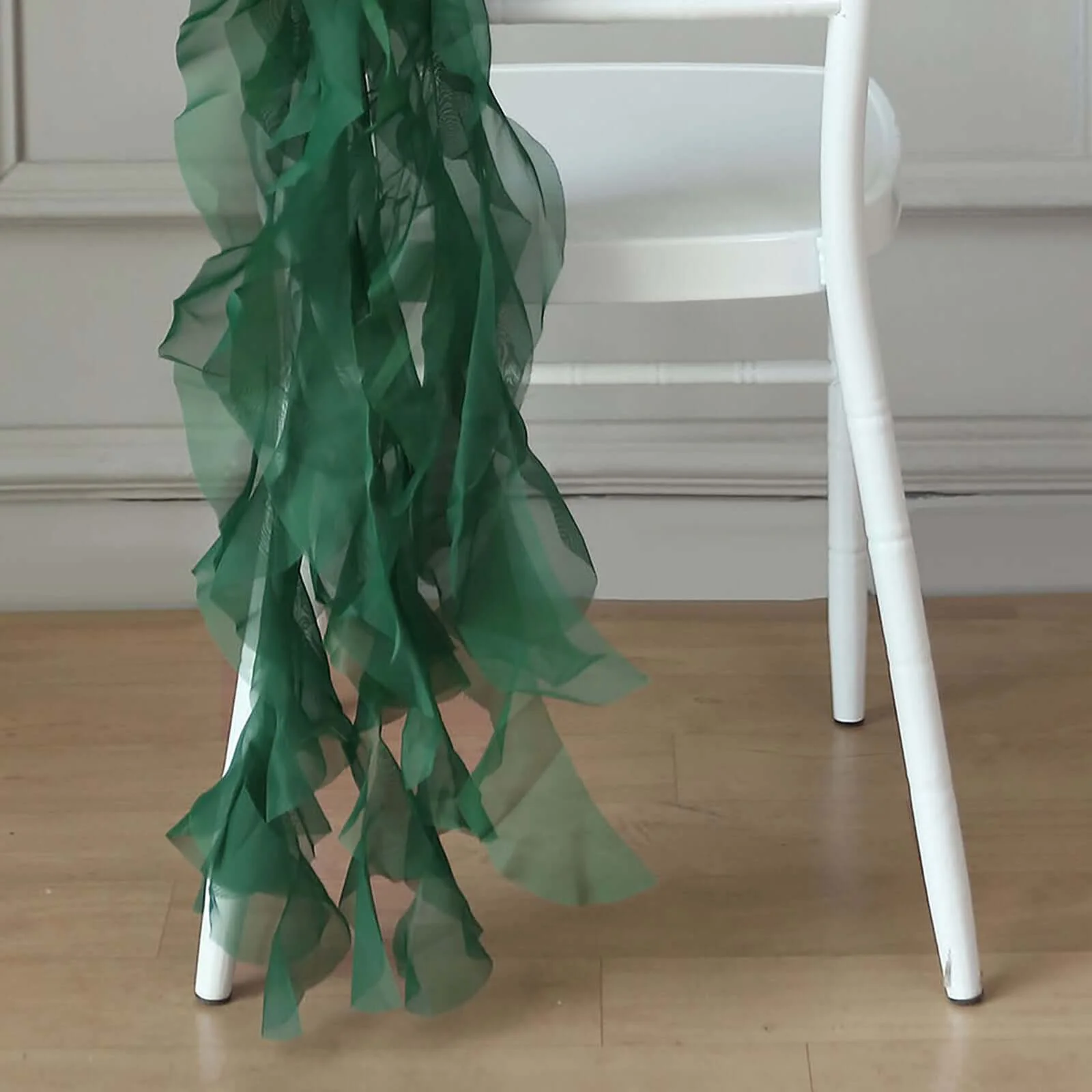 1 Set Chiffon Hoods Chair Sashes with Willow Ruffles Hunter Emerald Green - Graceful Decorative Accent - Image 8