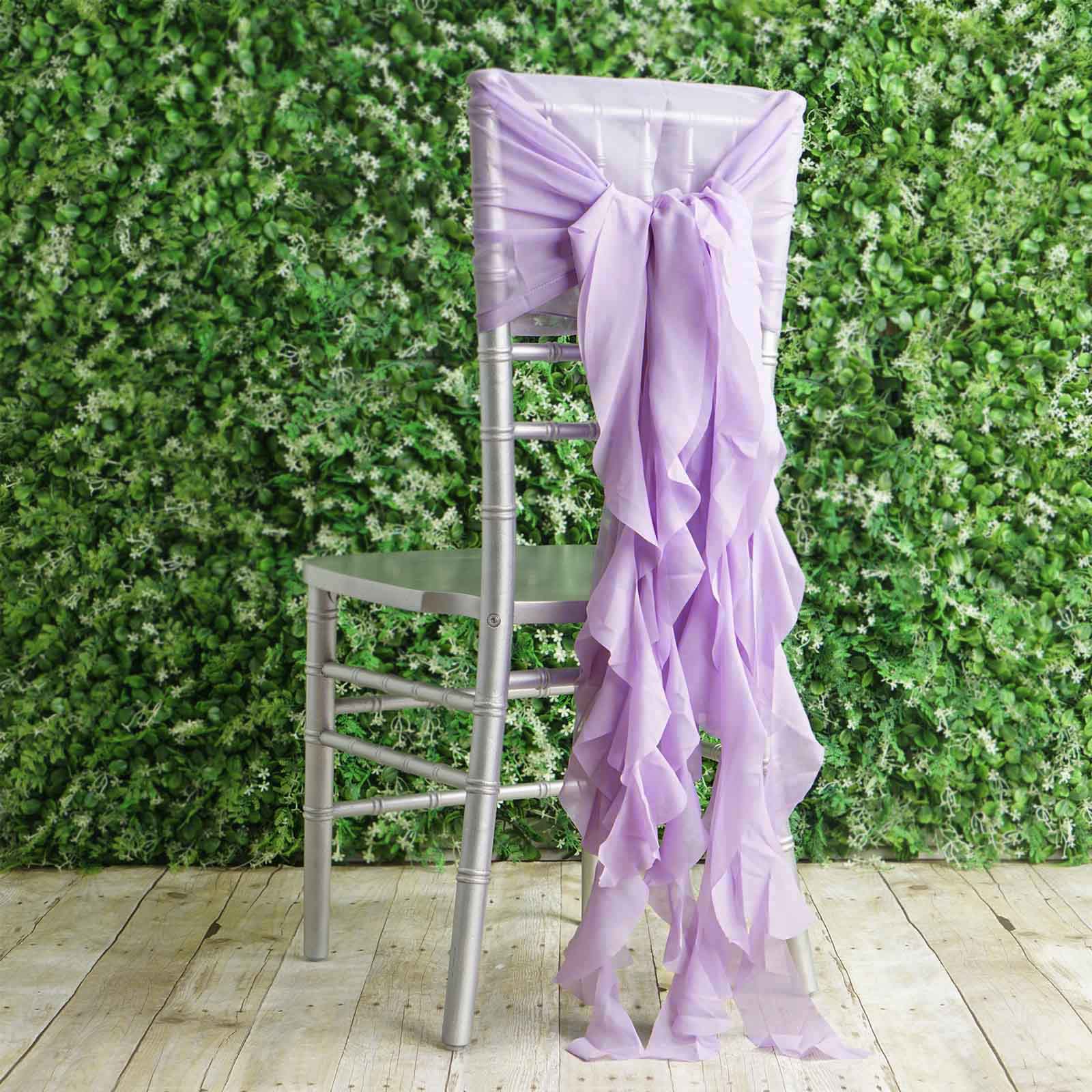 1 Set Chiffon Hoods Chair Sashes with Willow Ruffles Lavender Lilac - Graceful Decorative Accent - Image 2