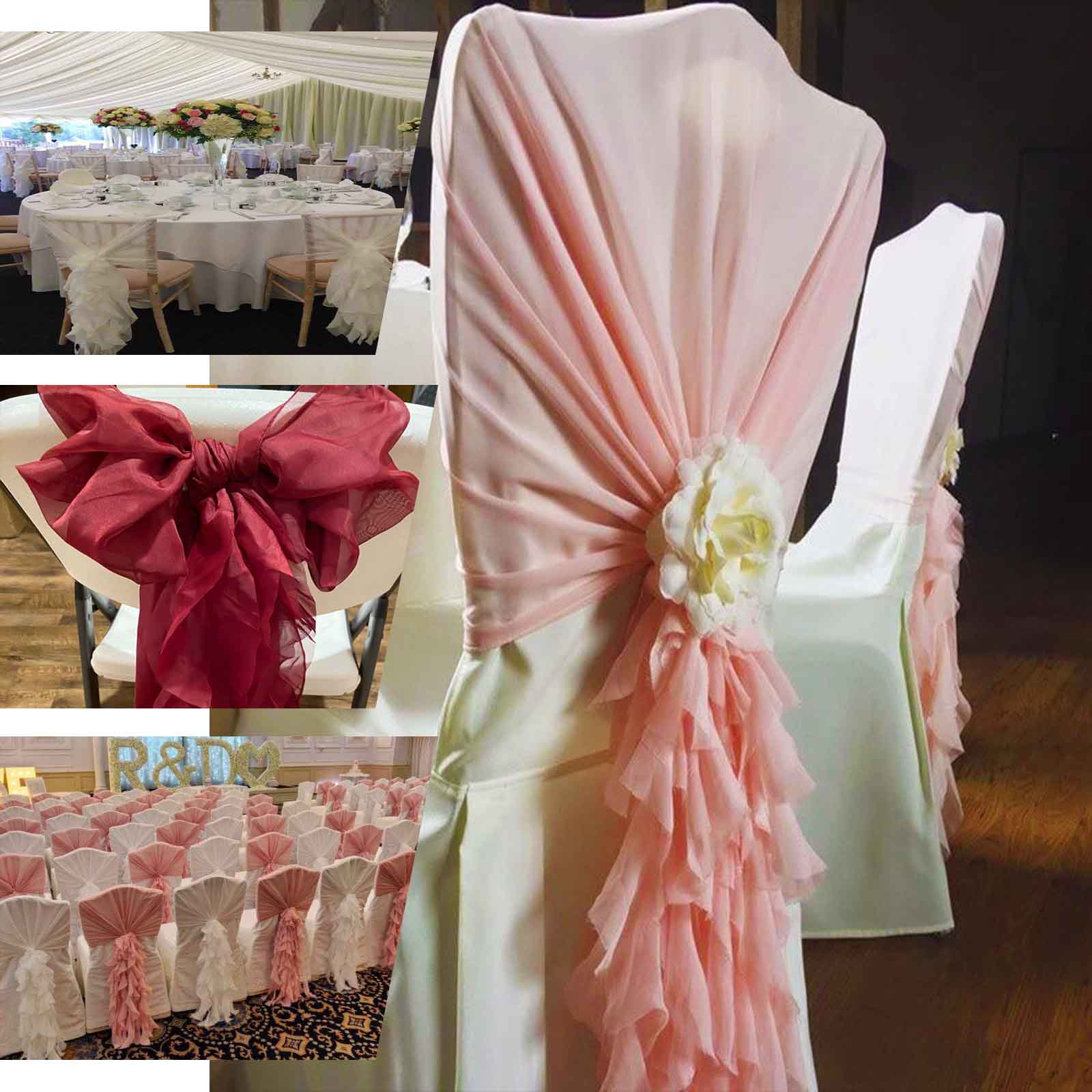 1 Set Chiffon Hoods Chair Sashes with Willow Ruffles Navy Blue - Graceful Decorative Accent - Image 5