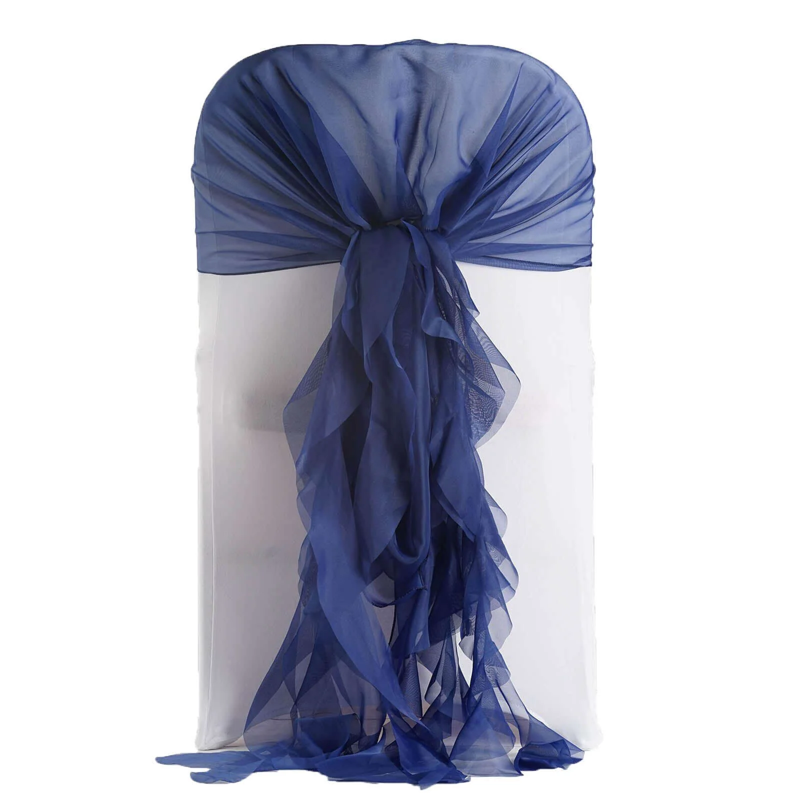 1 Set Chiffon Hoods Chair Sashes with Willow Ruffles Navy Blue - Graceful Decorative Accent - Image 6