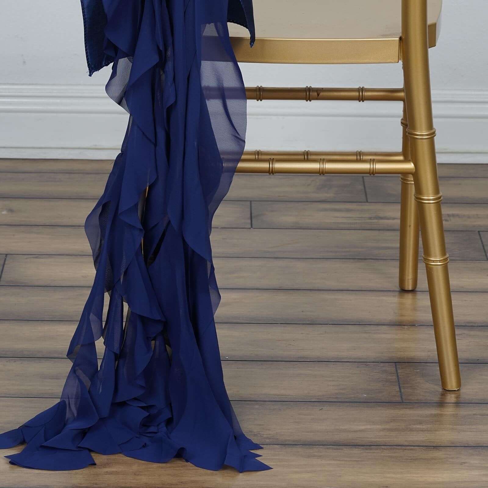 1 Set Chiffon Hoods Chair Sashes with Willow Ruffles Navy Blue - Graceful Decorative Accent - Image 7