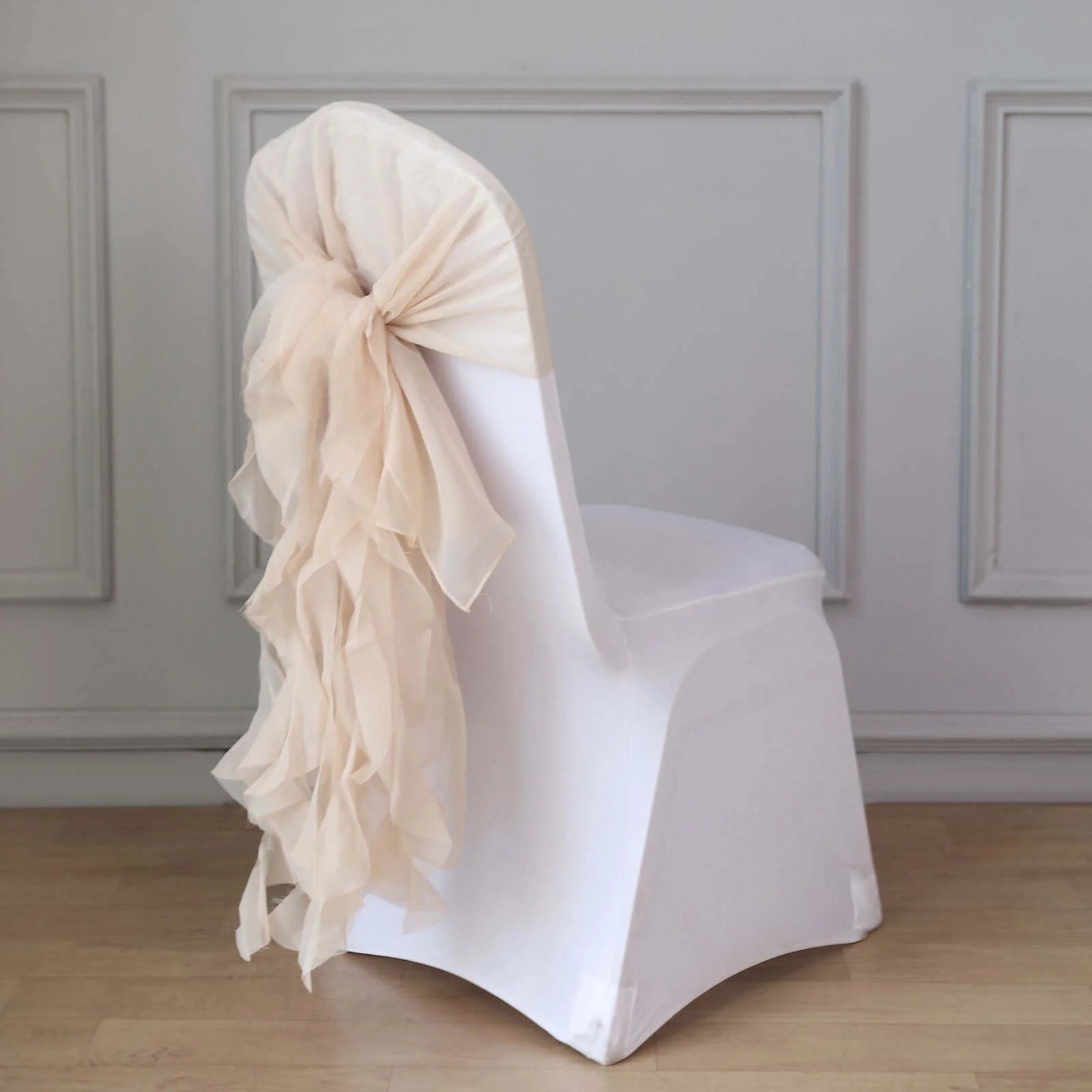 1 Set Chiffon Hoods Chair Sashes with Willow Ruffles Nude - Graceful Decorative Accent