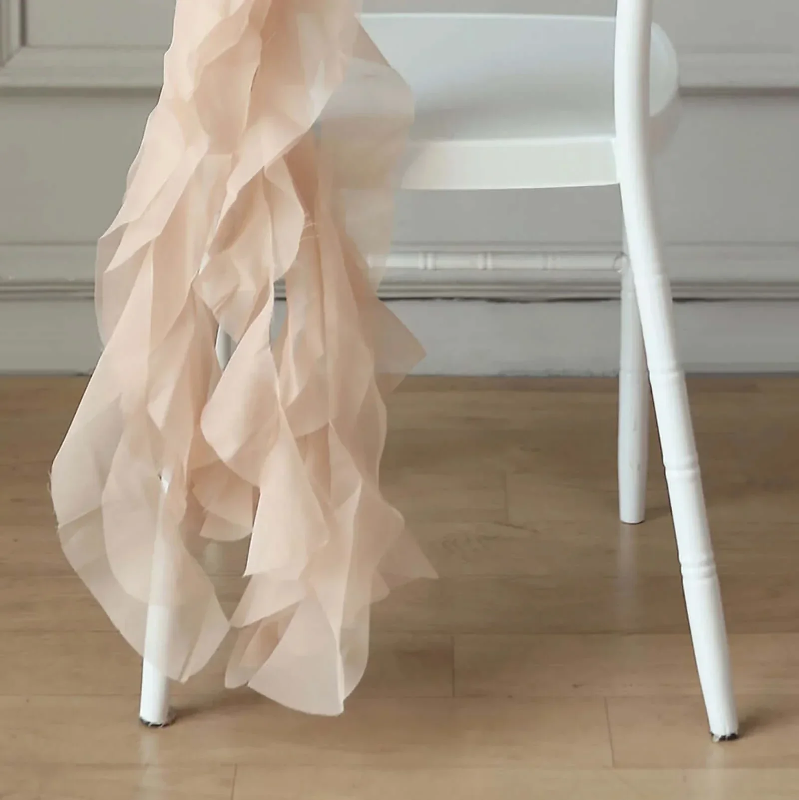 1 Set Chiffon Hoods Chair Sashes with Willow Ruffles Nude - Graceful Decorative Accent - Image 8