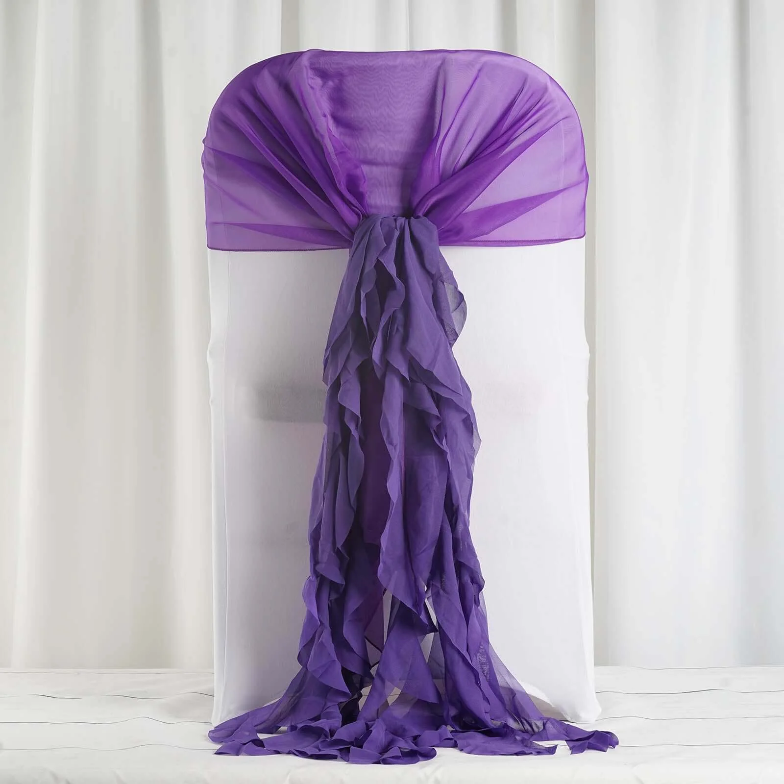 1 Set Chiffon Hoods Chair Sashes with Willow Ruffles Purple - Graceful Decorative Accent - Image 3