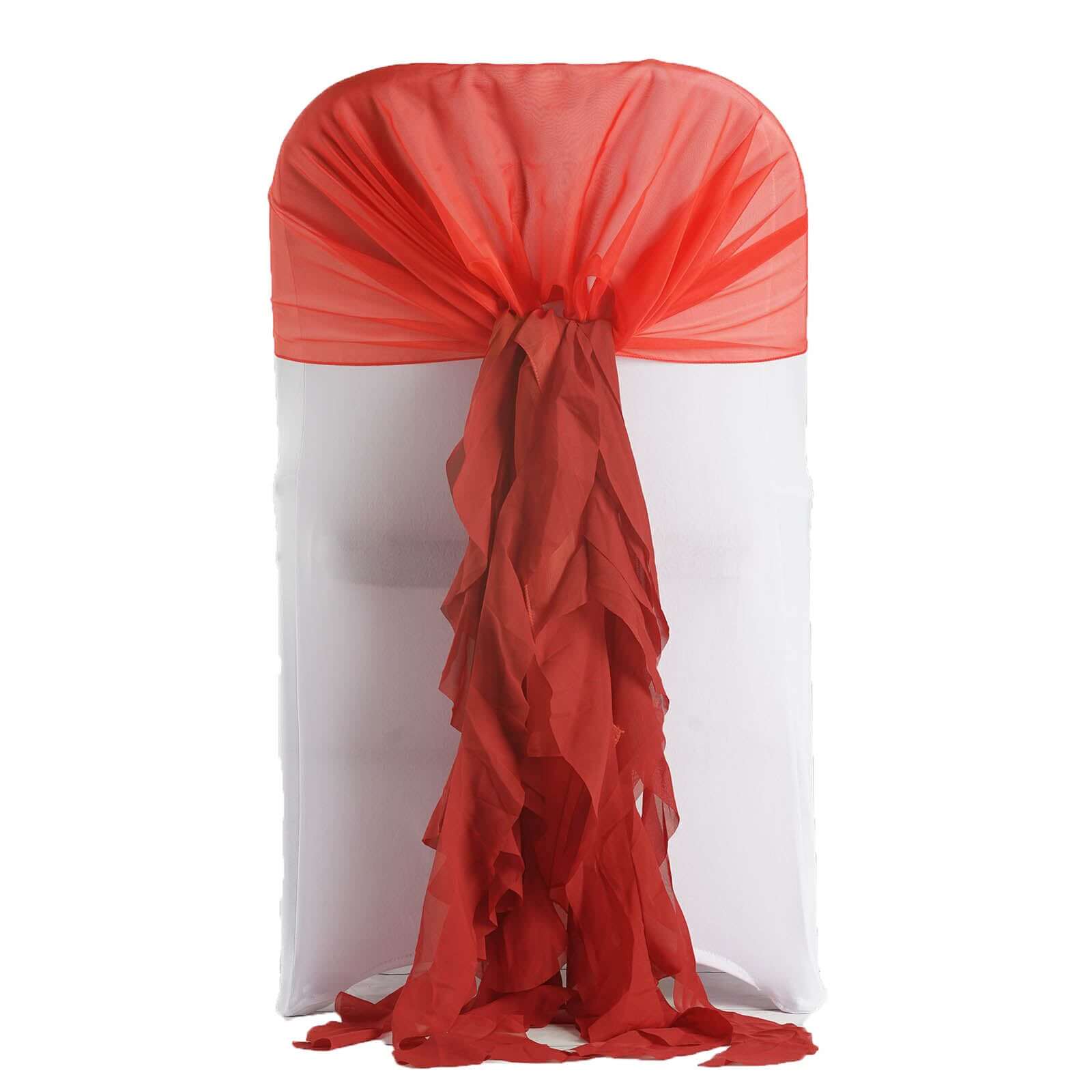1 Set Chiffon Hoods Chair Sashes with Willow Ruffles Red - Graceful Decorative Accent - Image 6
