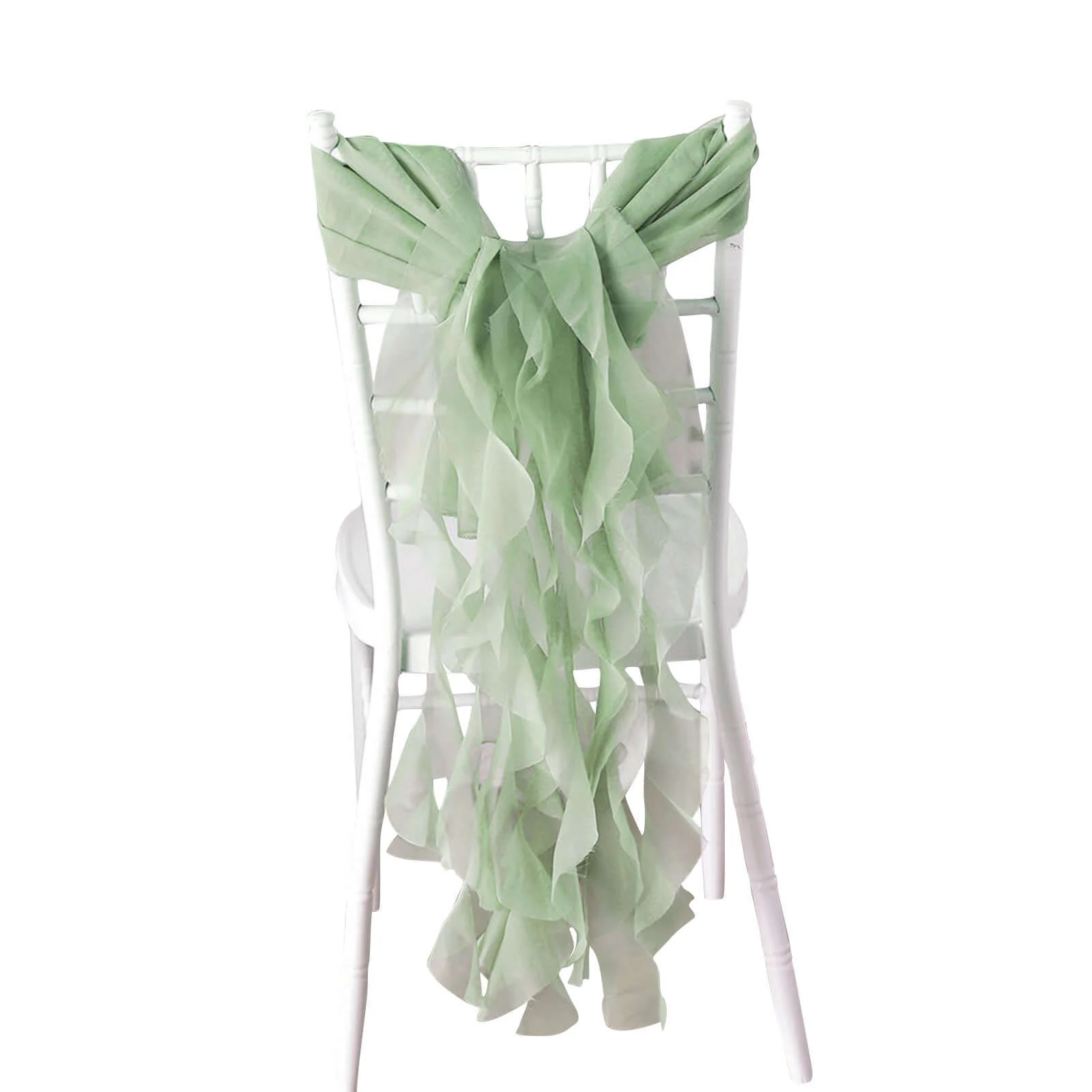 1 Set Chiffon Hoods Chair Sashes with Willow Ruffles Sage Green - Graceful Decorative Accent - Image 6