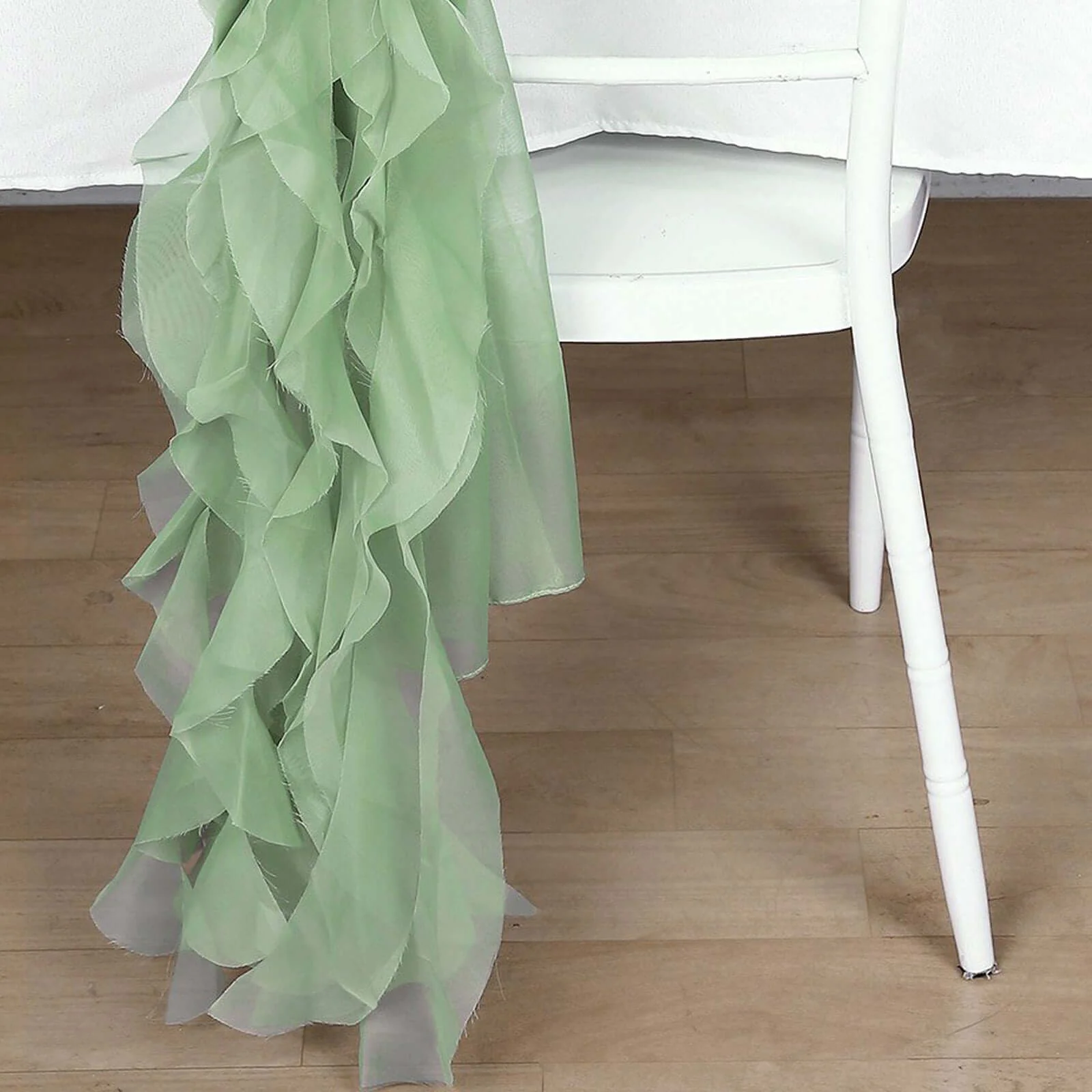 1 Set Chiffon Hoods Chair Sashes with Willow Ruffles Sage Green - Graceful Decorative Accent - Image 7