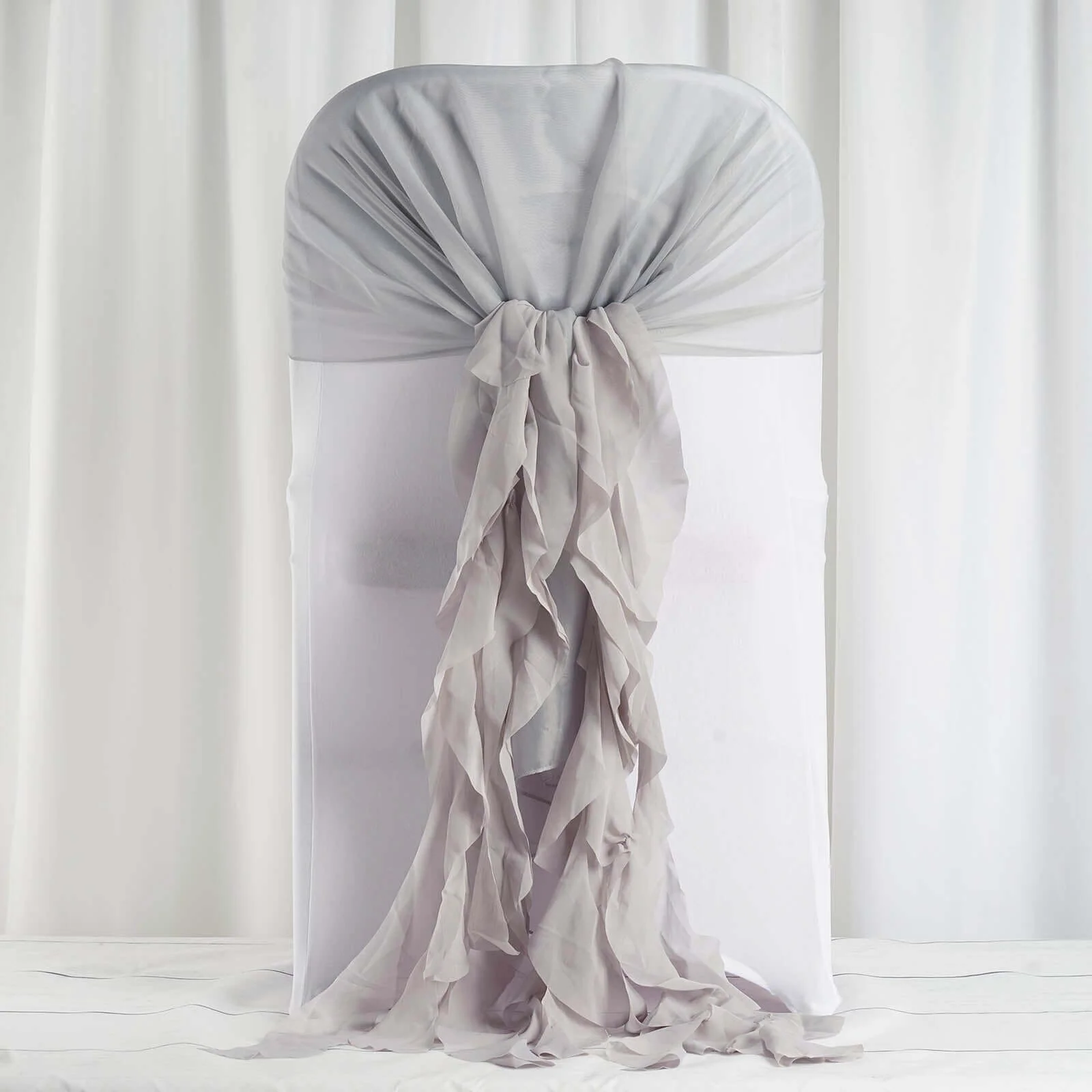 1 Set Chiffon Hoods Chair Sashes with Willow Ruffles Silver - Graceful Decorative Accent - Image 3