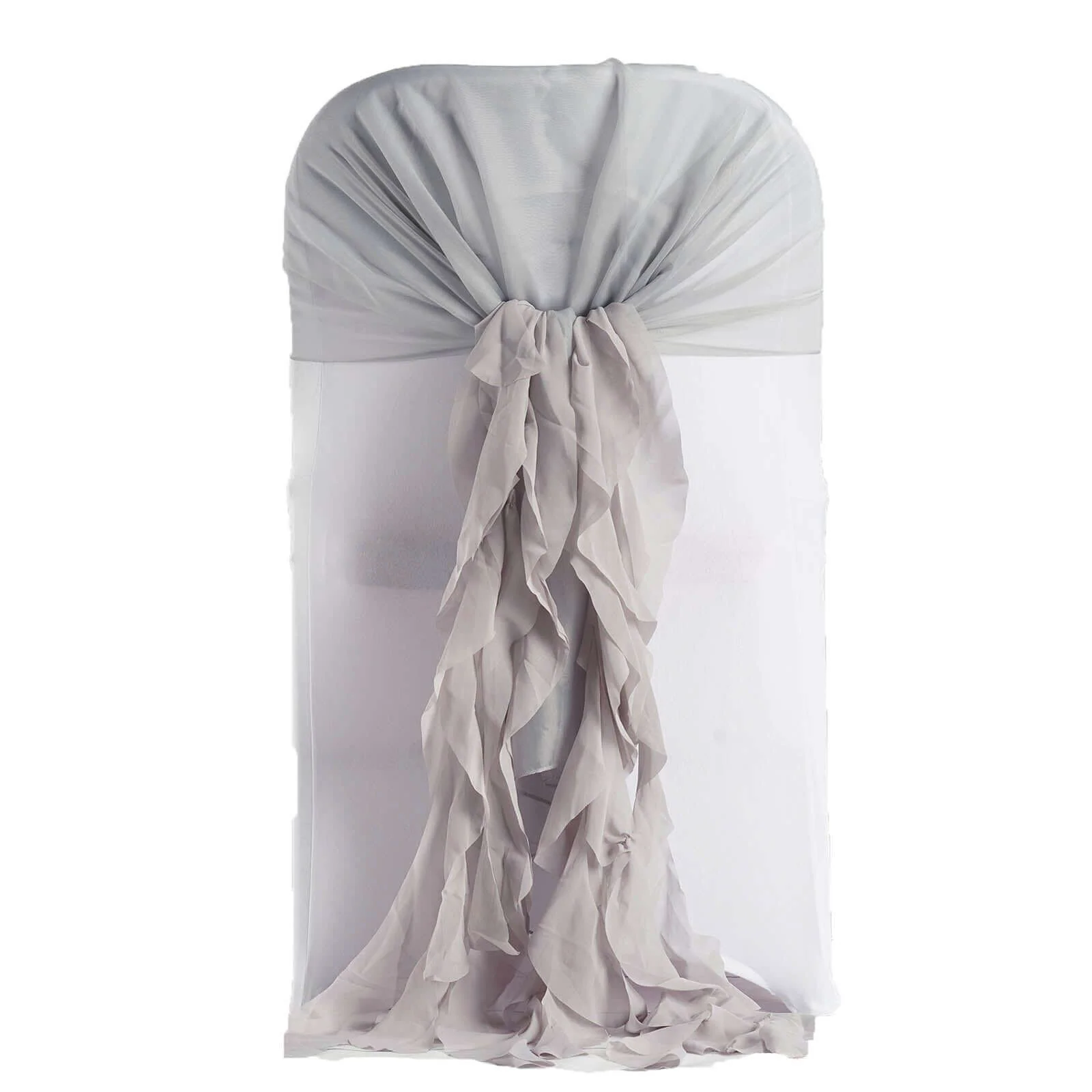 1 Set Chiffon Hoods Chair Sashes with Willow Ruffles Silver - Graceful Decorative Accent - Image 6