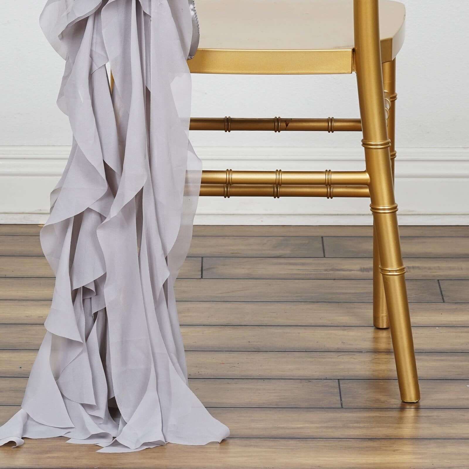 1 Set Chiffon Hoods Chair Sashes with Willow Ruffles Silver - Graceful Decorative Accent - Image 7