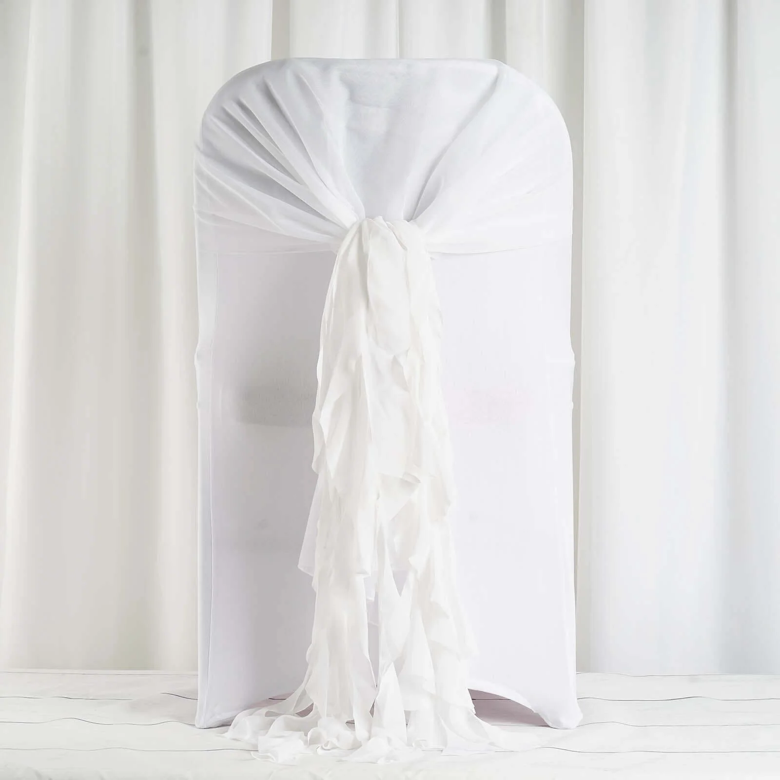 1 Set Chiffon Hoods Chair Sashes with Willow Ruffles White - Graceful Decorative Accent for Events - Image 3