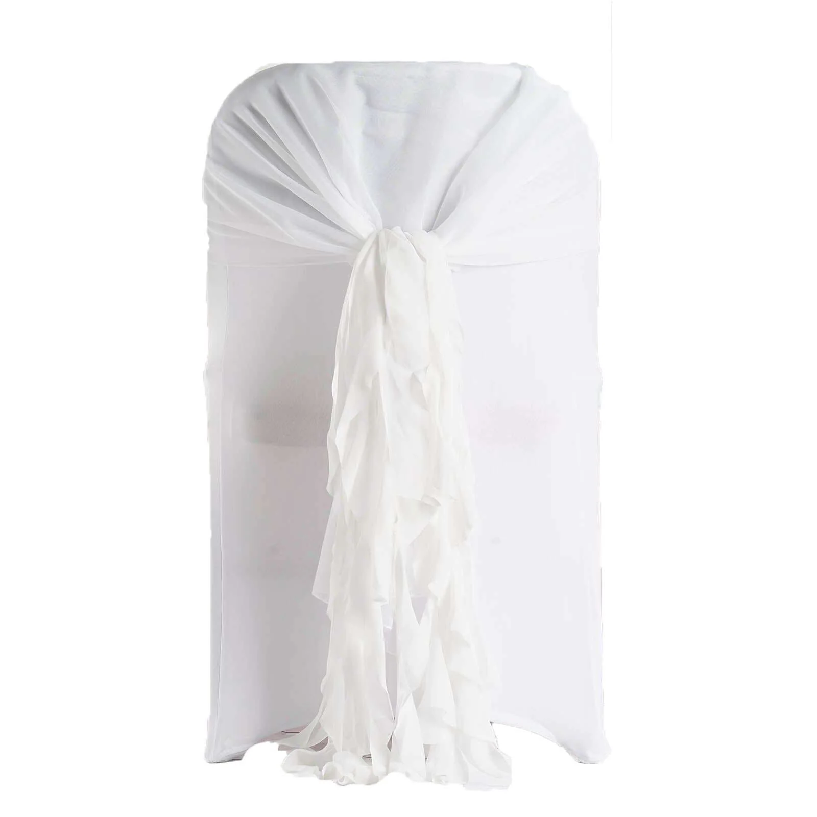 1 Set Chiffon Hoods Chair Sashes with Willow Ruffles White - Graceful Decorative Accent for Events - Image 6