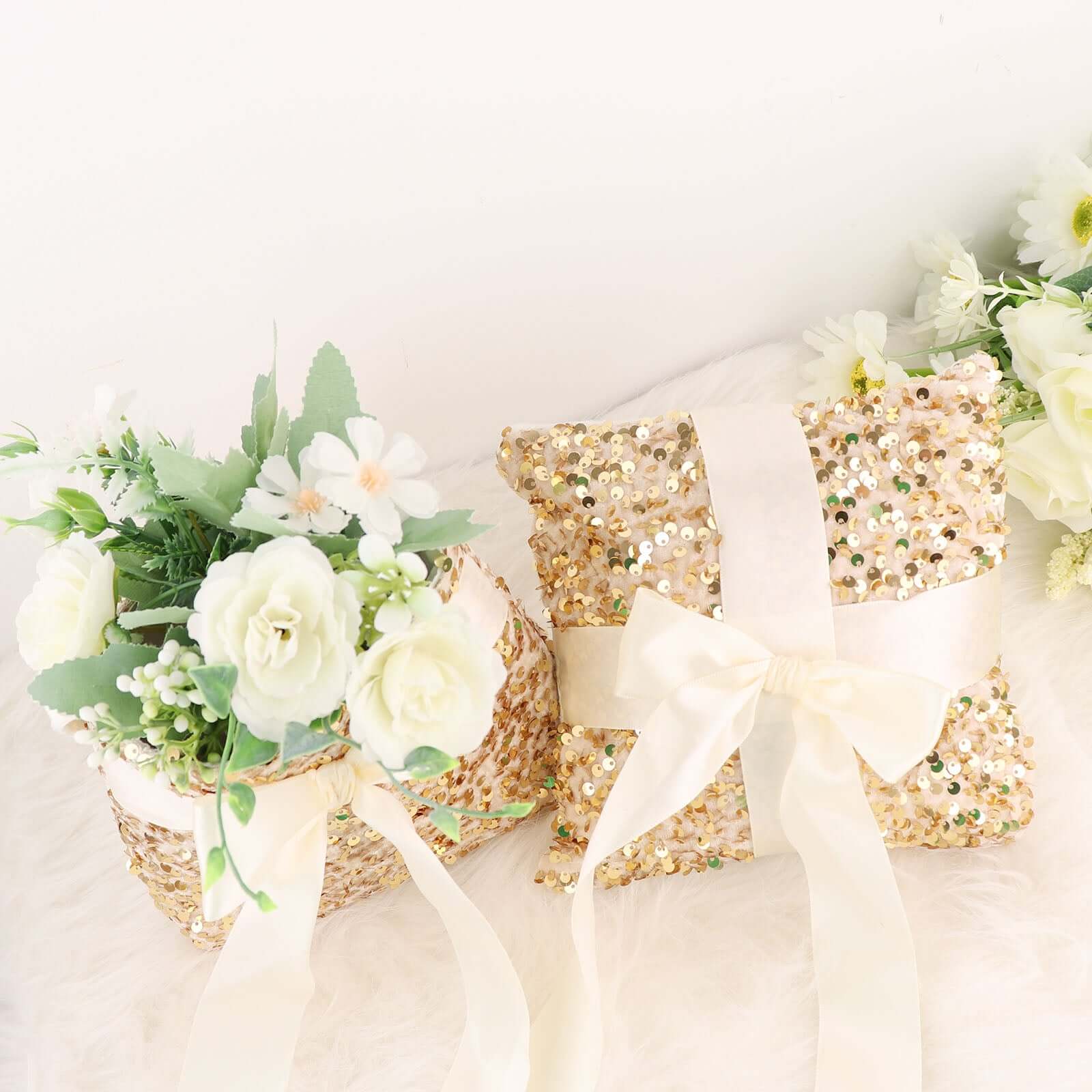 1 Set Gold Sequin Flower Girl Petal Basket and Ring Bearer Pillow Wedding Set - Image 11