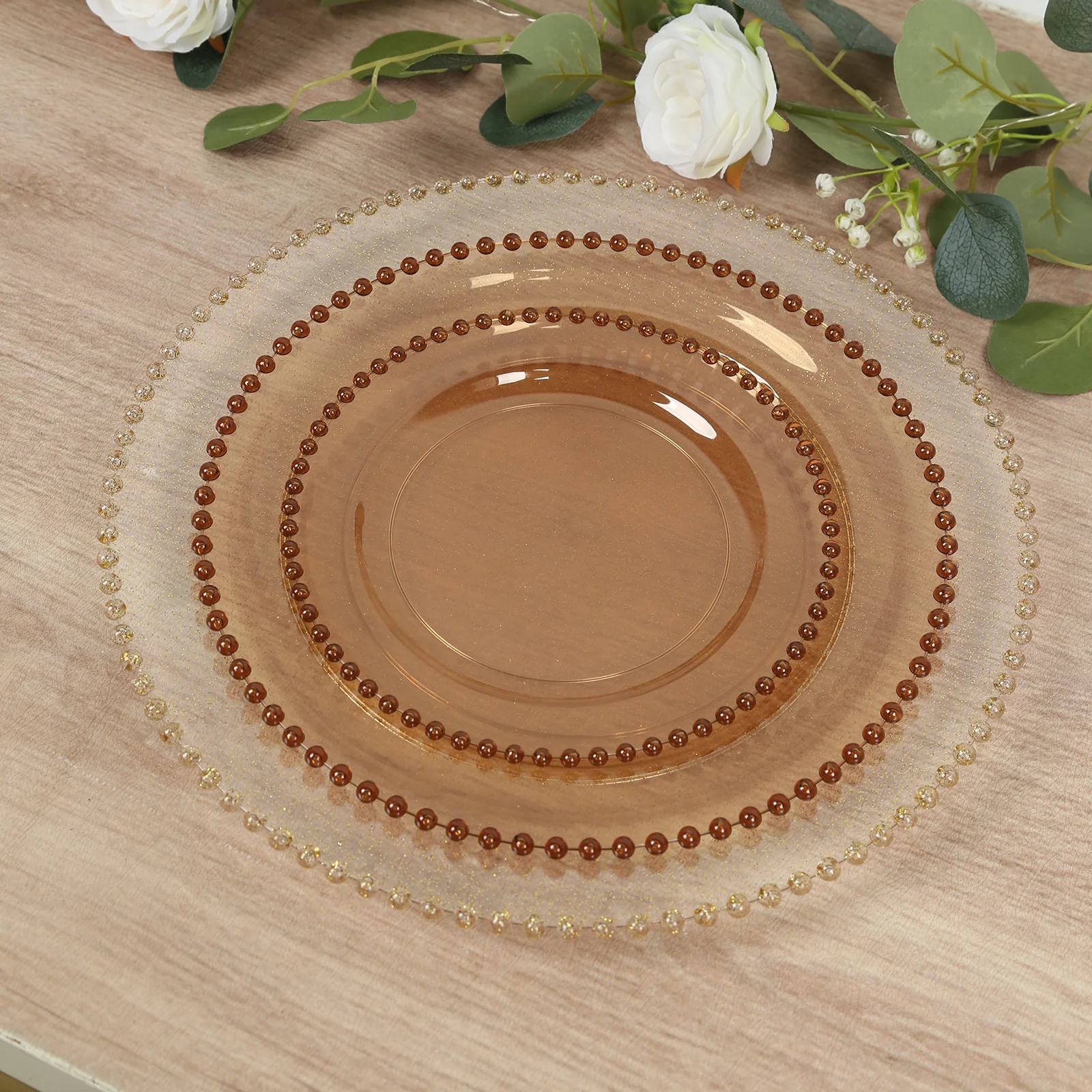 10-Pack Plastic Round Dinner Plates 10" Amber Gold with Beaded Rim - Disposable Party Plates for Stylish Gatherings & Celebrations - Image 6