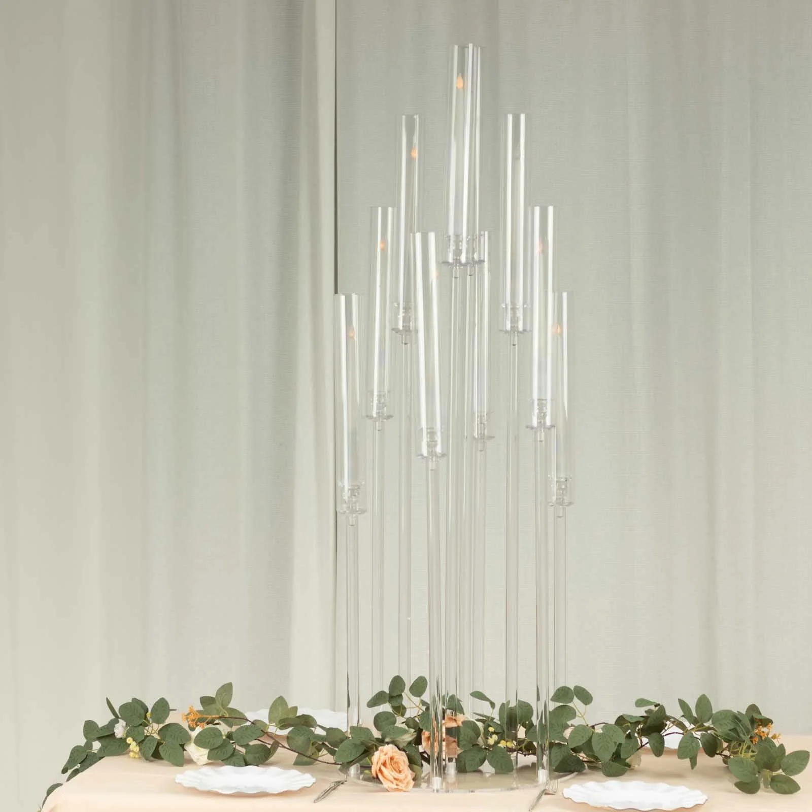 10-Arm Acrylic Cluster Round Taper Candelabra with Circular Base 47" Clear - Sleek Pillar Candle Holder Table Centerpiece - Image 4