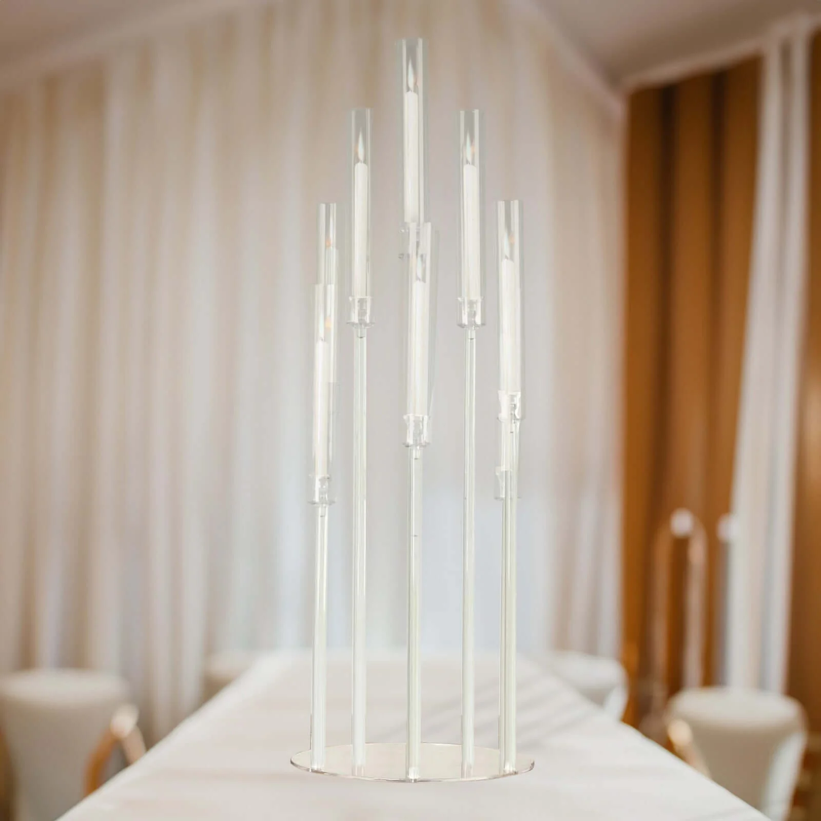 10-Arm Acrylic Cluster Round Taper Candelabra with Circular Base 47" Clear - Sleek Pillar Candle Holder Table Centerpiece - Image 5