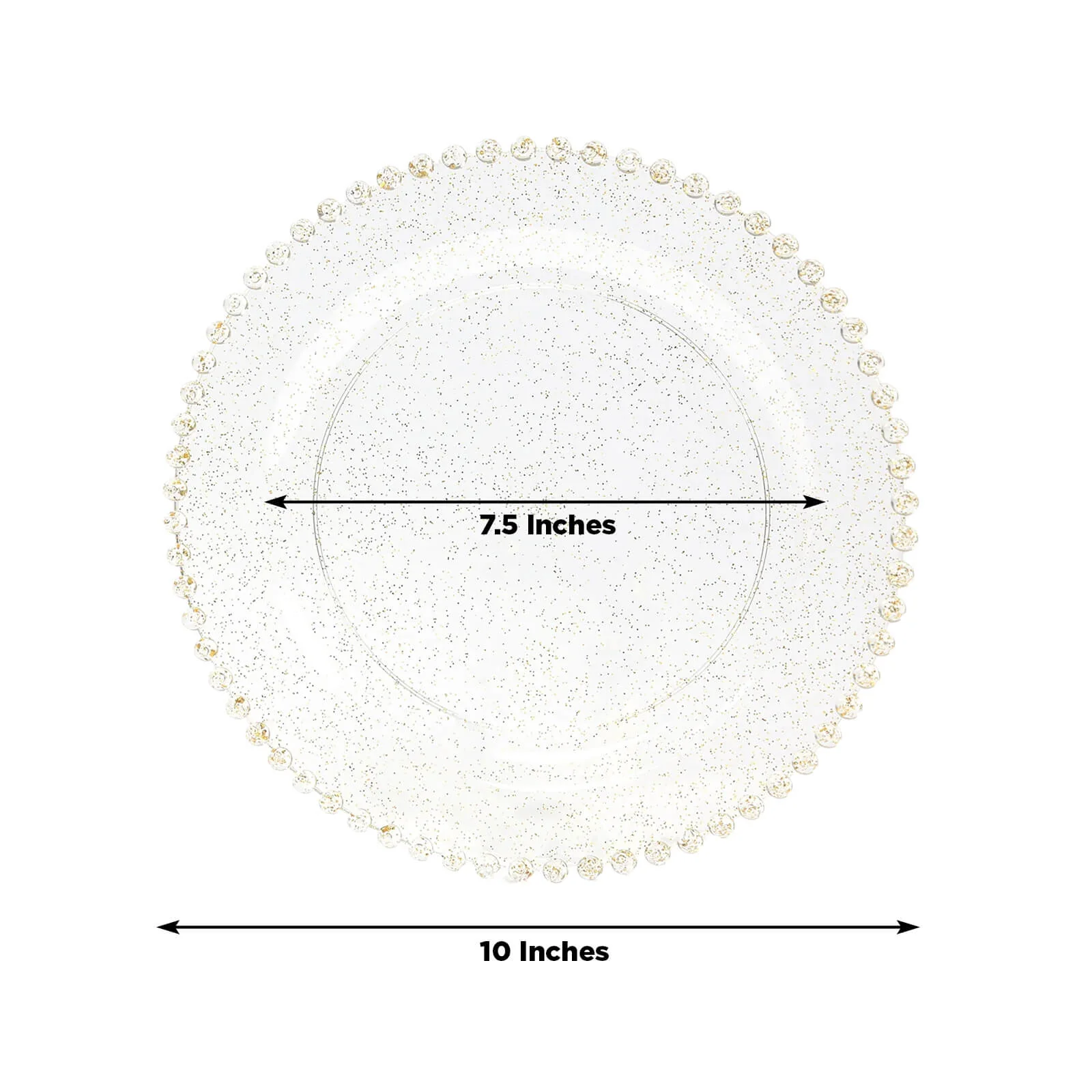 10-Pack Plastic Round Dinner Plates 10" Clear Gold Glittered with Beaded Rim - Disposable Party Plates - Image 2