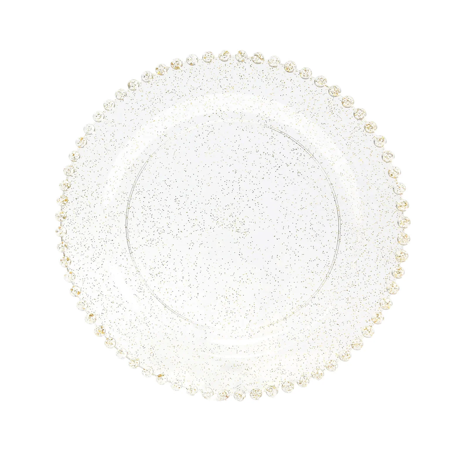 10-Pack Plastic Round Dinner Plates 10" Clear Gold Glittered with Beaded Rim - Disposable Party Plates - Image 5