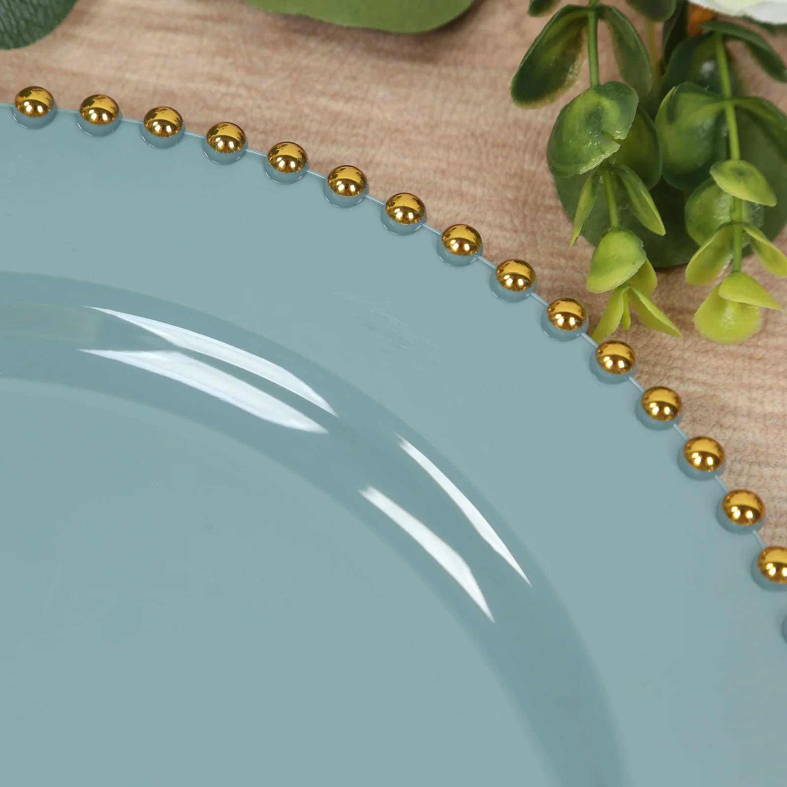 10-Pack Plastic Round Dinner Plates 10" Dusty Blue with Gold Beaded Rim - Disposable Party Plates for Stylish Gatherings & Celebrations - Image 6