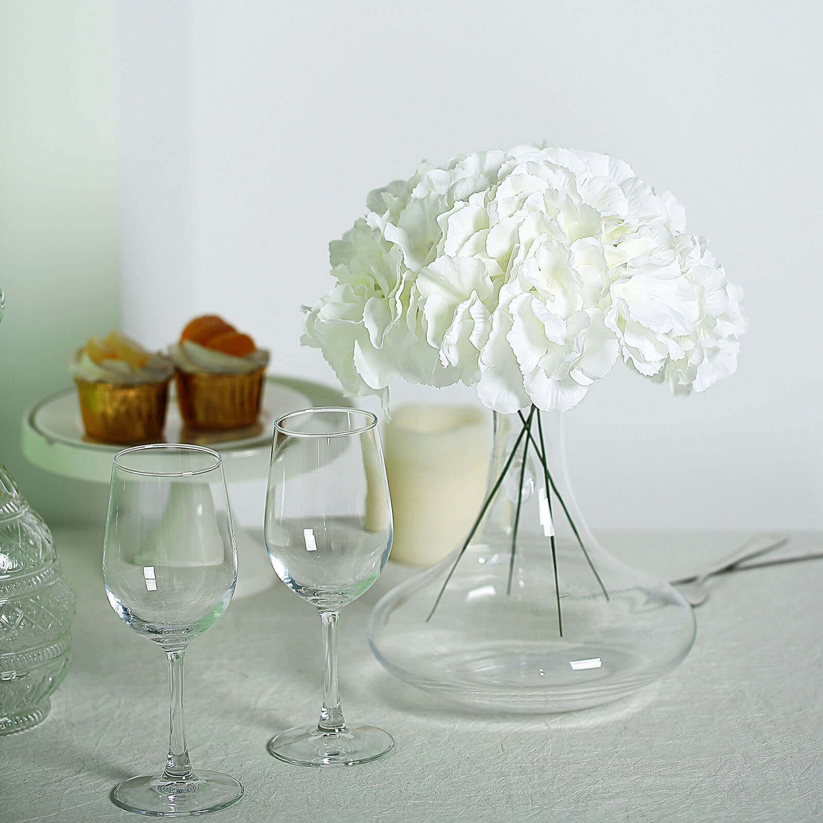 10 Flower Head and Stems Cream Artificial Satin Hydrangeas, DIY Arrangement - Image 2