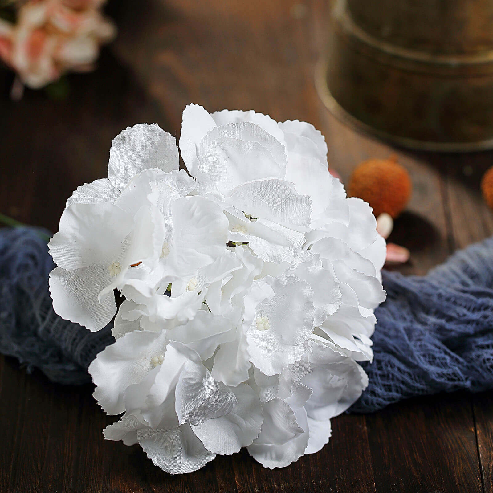10 Flower Head and Stems White Artificial Satin Hydrangeas, DIY Arrangement - Image 7