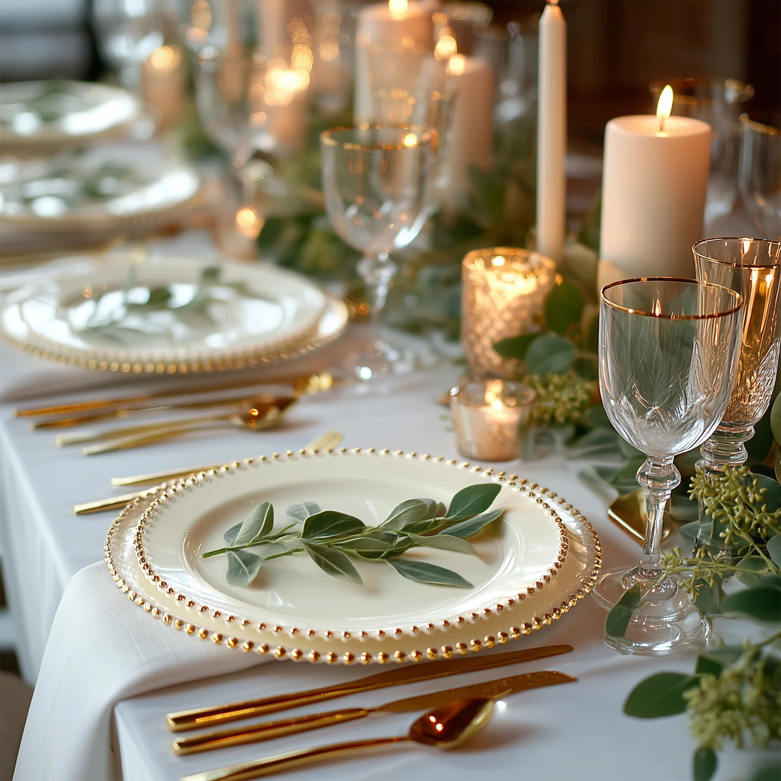 10-Pack Plastic Round Dinner Plates 10" Ivory with Gold Beaded Rim - Disposable Party Plates for Stylish Gatherings & Celebrations - Image 6