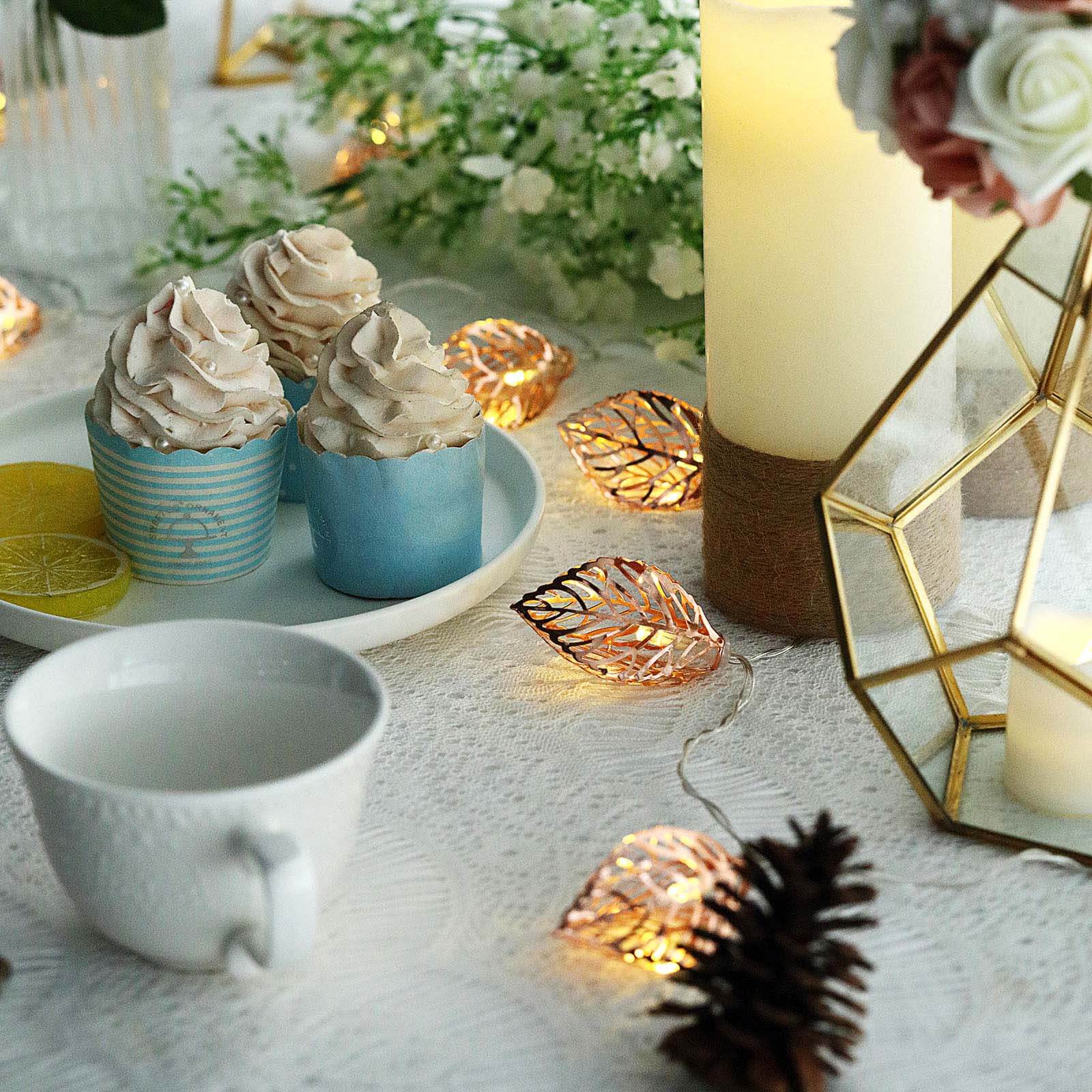 10 LED Rose Gold Leaves String Light Garland 5ft Warm White - Battery Operated Decorative Lighting