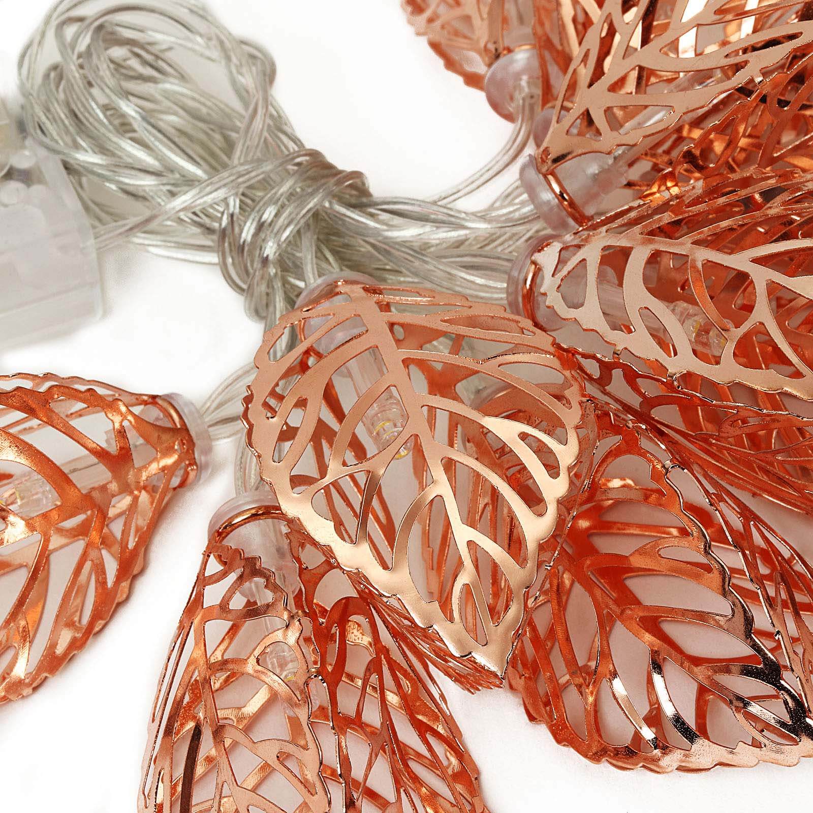 10 LED Rose Gold Leaves String Light Garland 5ft Warm White - Battery Operated Decorative Lighting - Image 10