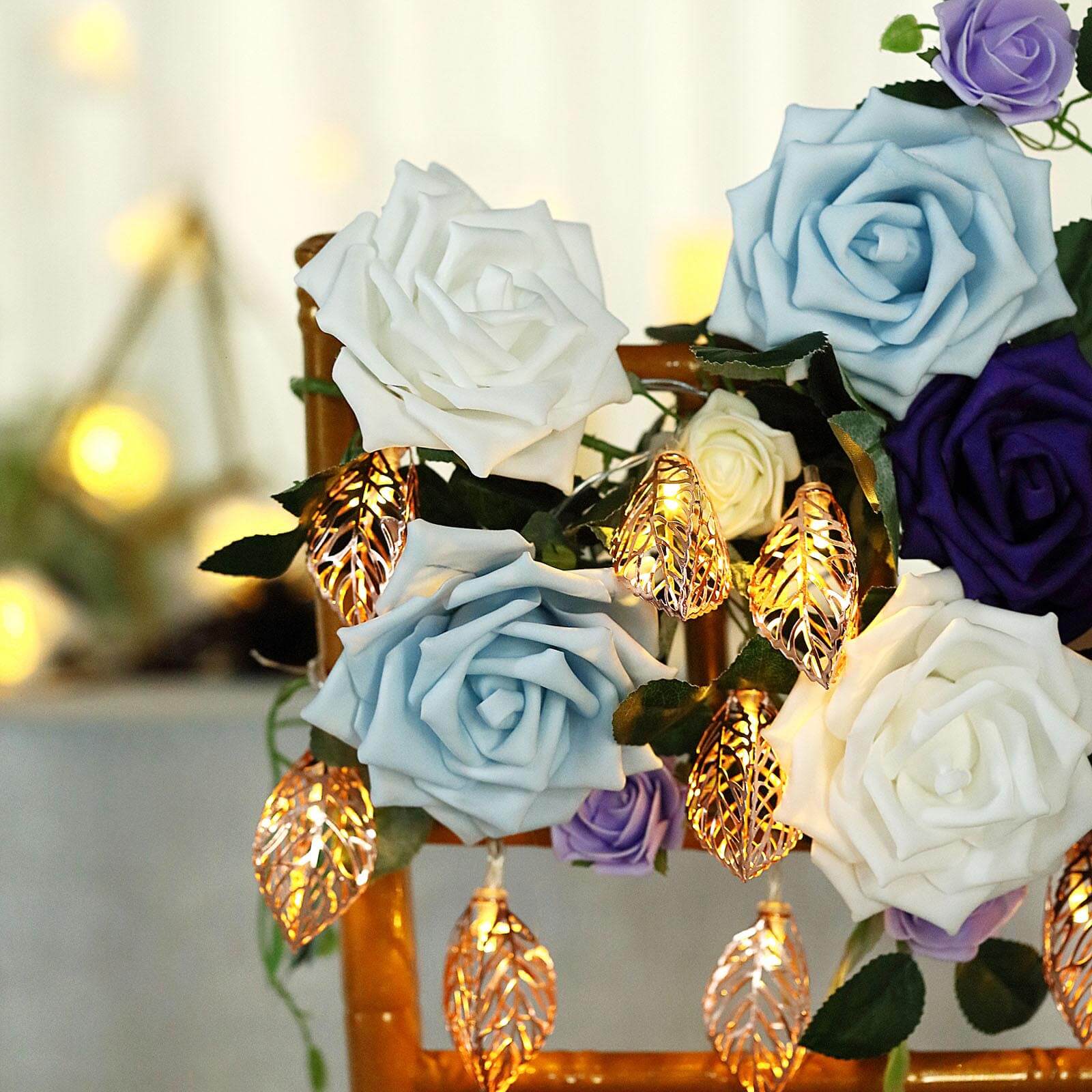 10 LED Rose Gold Leaves String Light Garland 5ft Warm White - Battery Operated Decorative Lighting - Image 3
