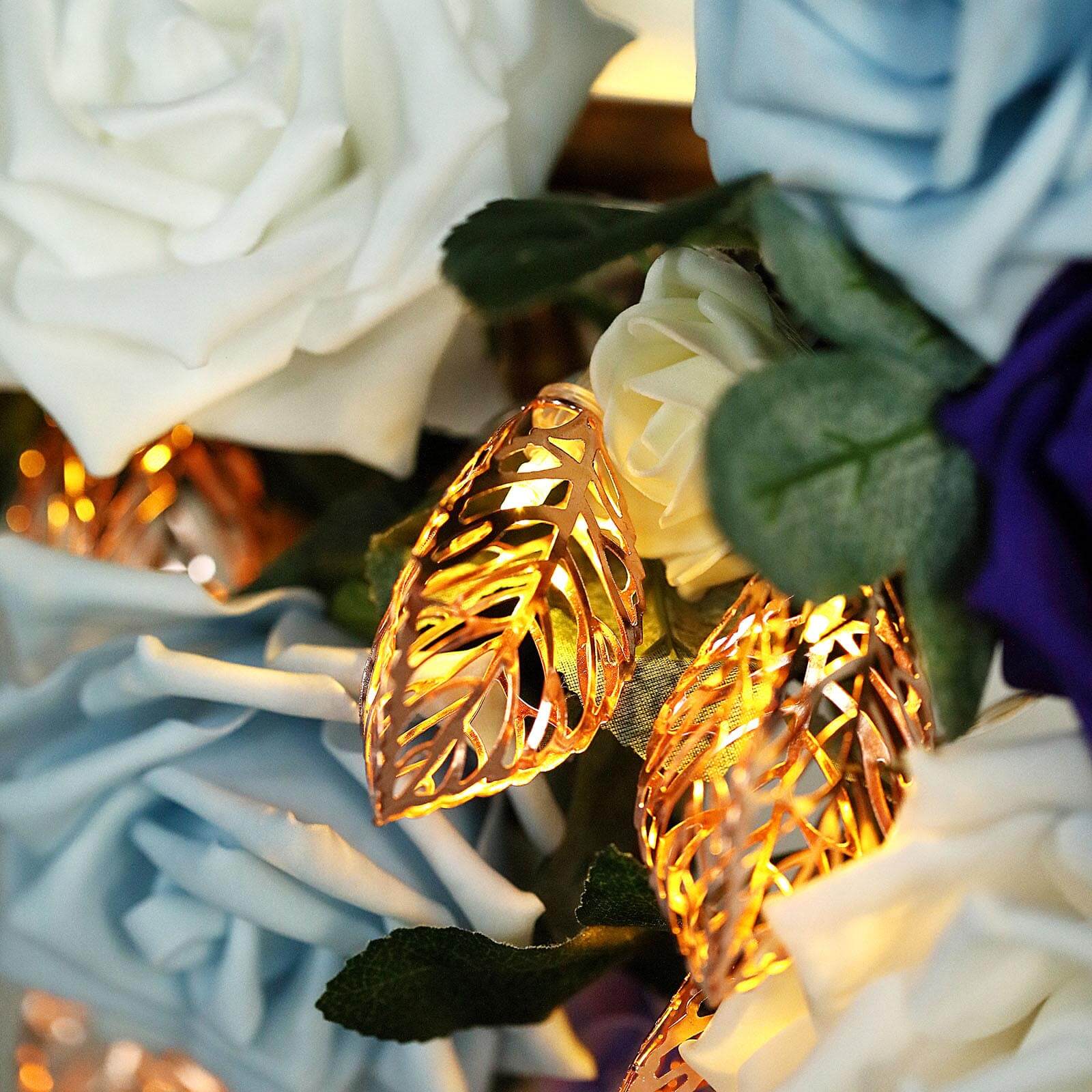 10 LED Rose Gold Leaves String Light Garland 5ft Warm White - Battery Operated Decorative Lighting - Image 6