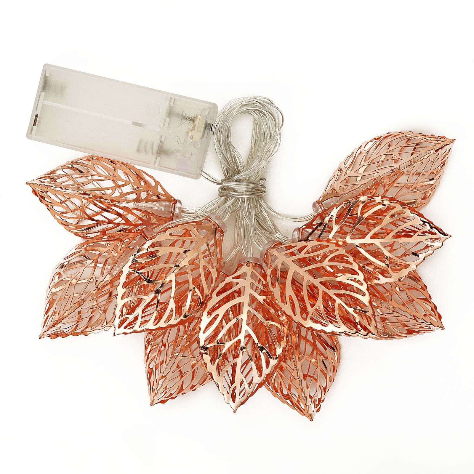 10 LED Rose Gold Leaves String Light Garland 5ft Warm White - Battery Operated Decorative Lighting - Image 7