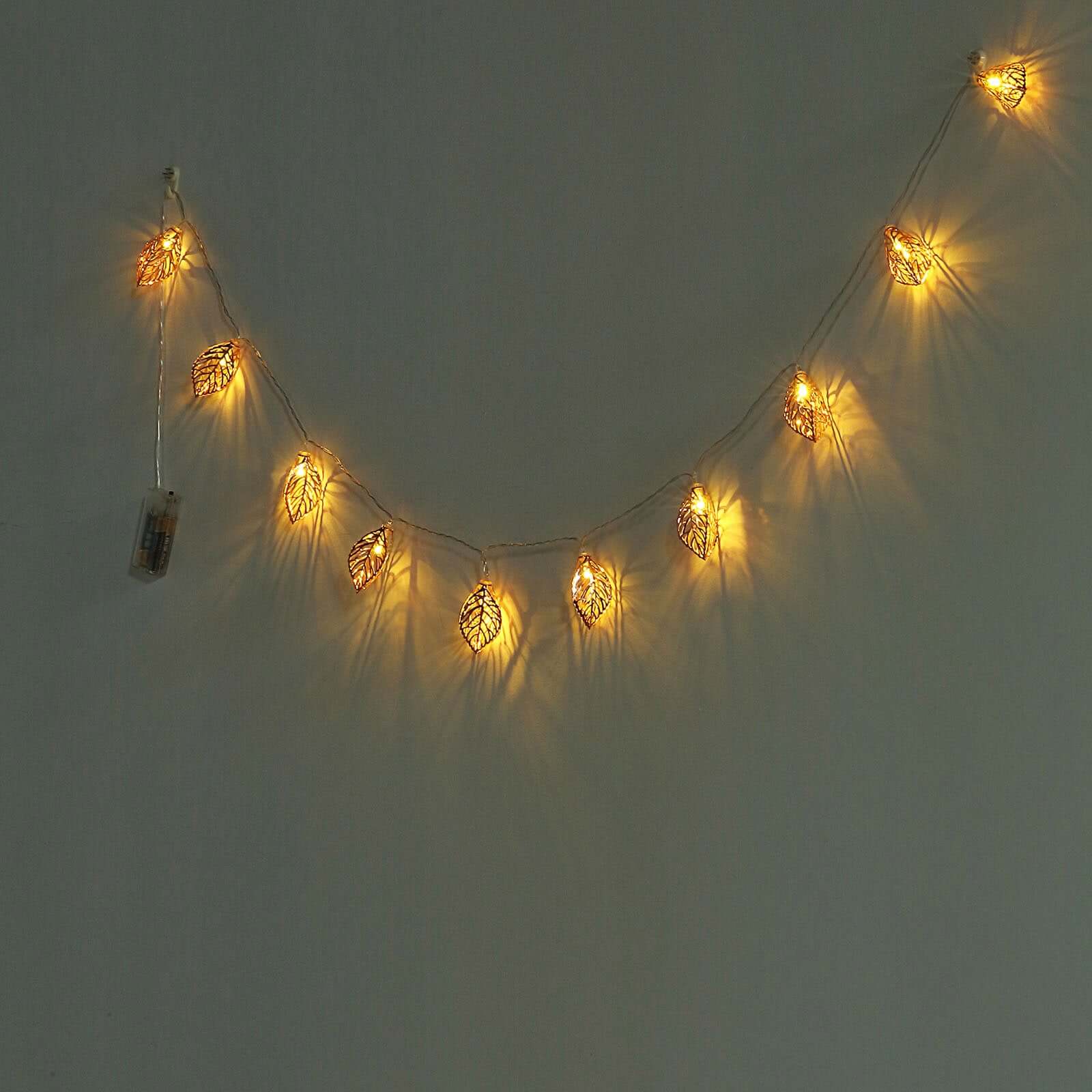 10 LED Rose Gold Leaves String Light Garland 5ft Warm White - Battery Operated Decorative Lighting - Image 9