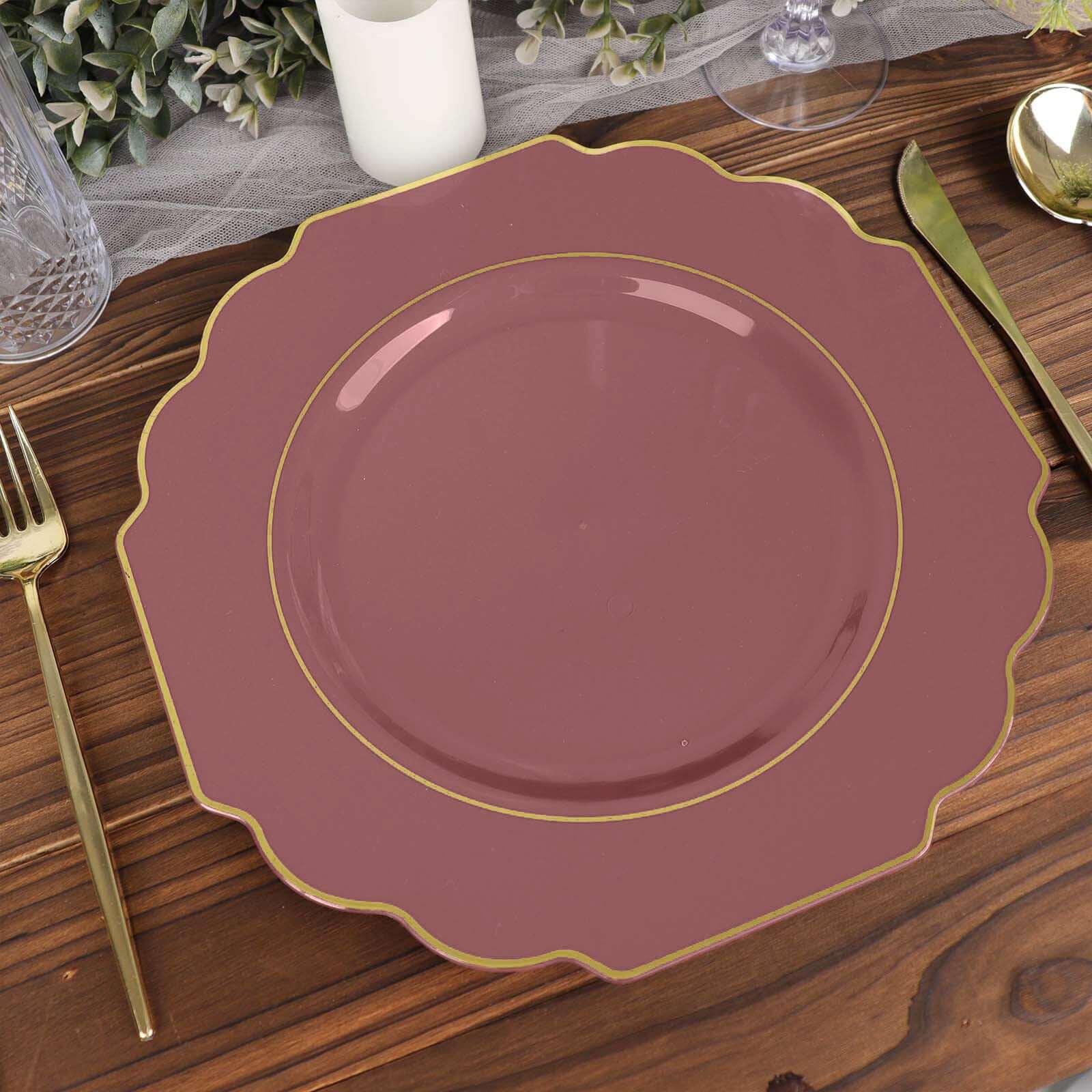 10 Pack Cinnamon Rose Hard Plastic Baroque Dinner Plates with Gold Rim, Heavy Duty Disposable Dinnerware 11" - Image 11