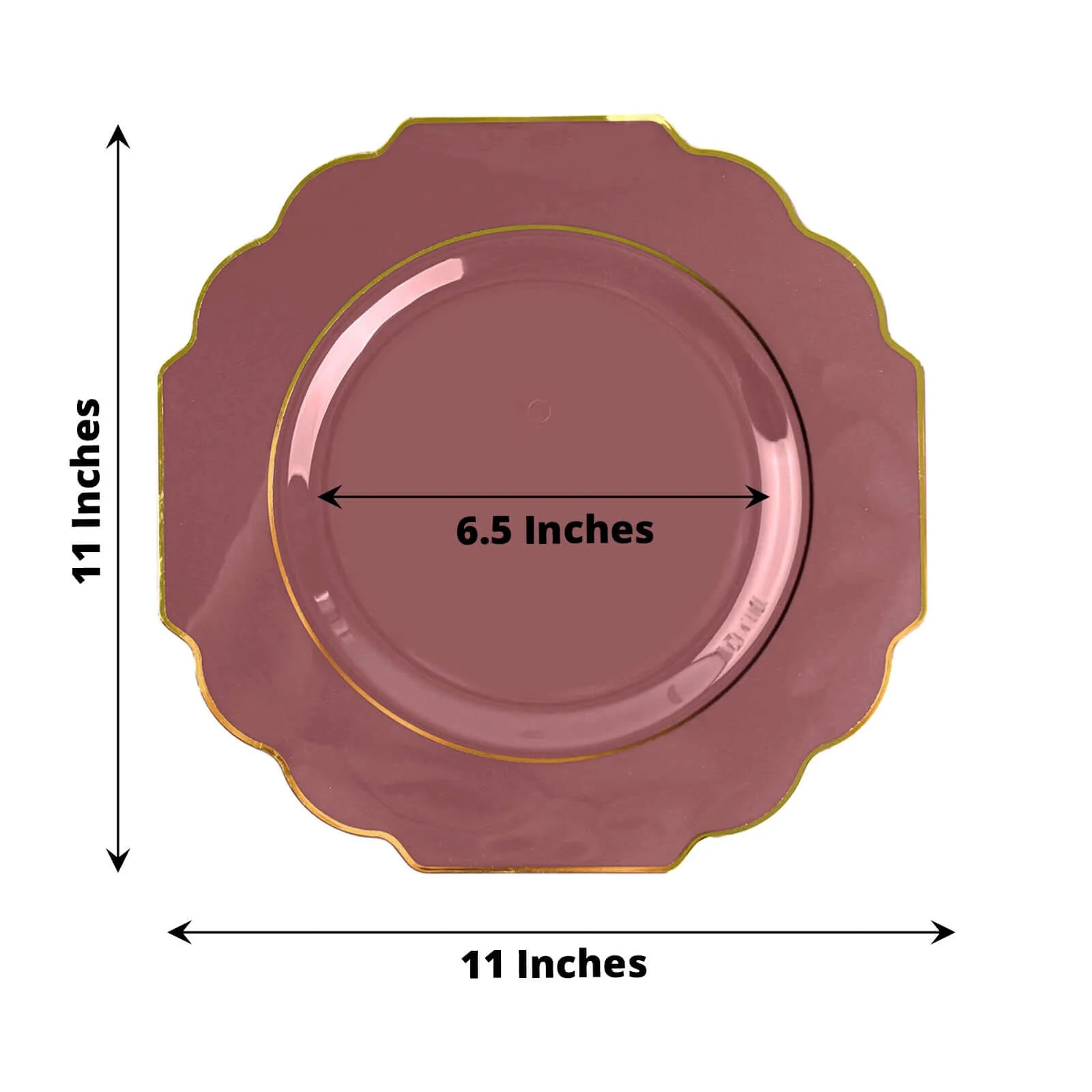 10 Pack Cinnamon Rose Hard Plastic Baroque Dinner Plates with Gold Rim, Heavy Duty Disposable Dinnerware 11" - Image 3