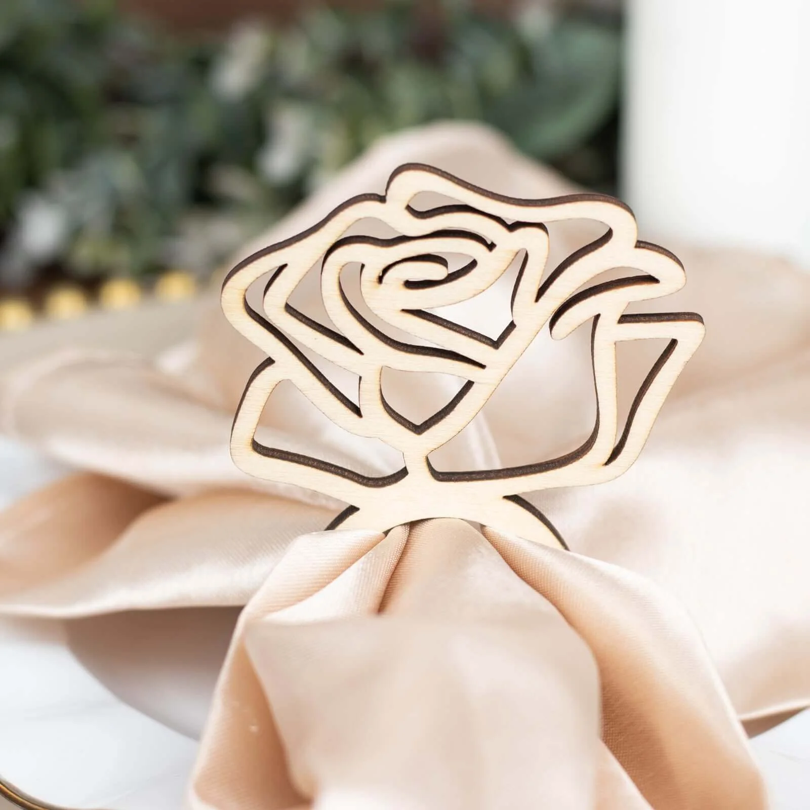 10 Pack Natural Wood Laser Cut Rose Design Boho Napkin Rings, Rustic Farmhouse Napkin Holders 4" - Image 10